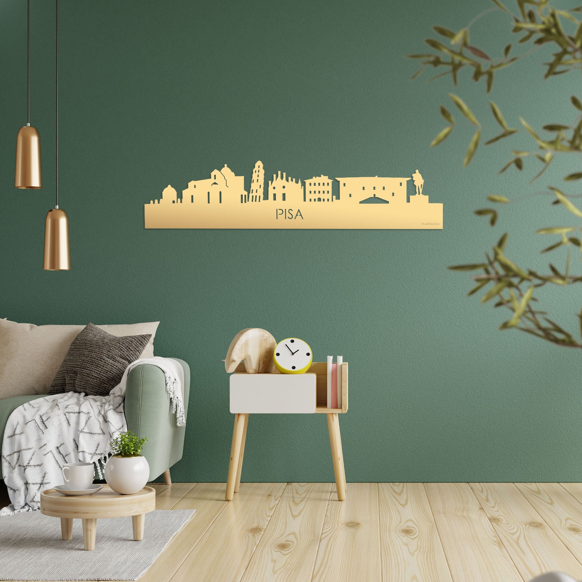 Skyline Pisa Metallic Goud gerecycled kunststof cadeau decoratie relatiegeschenk van WoodWideCities