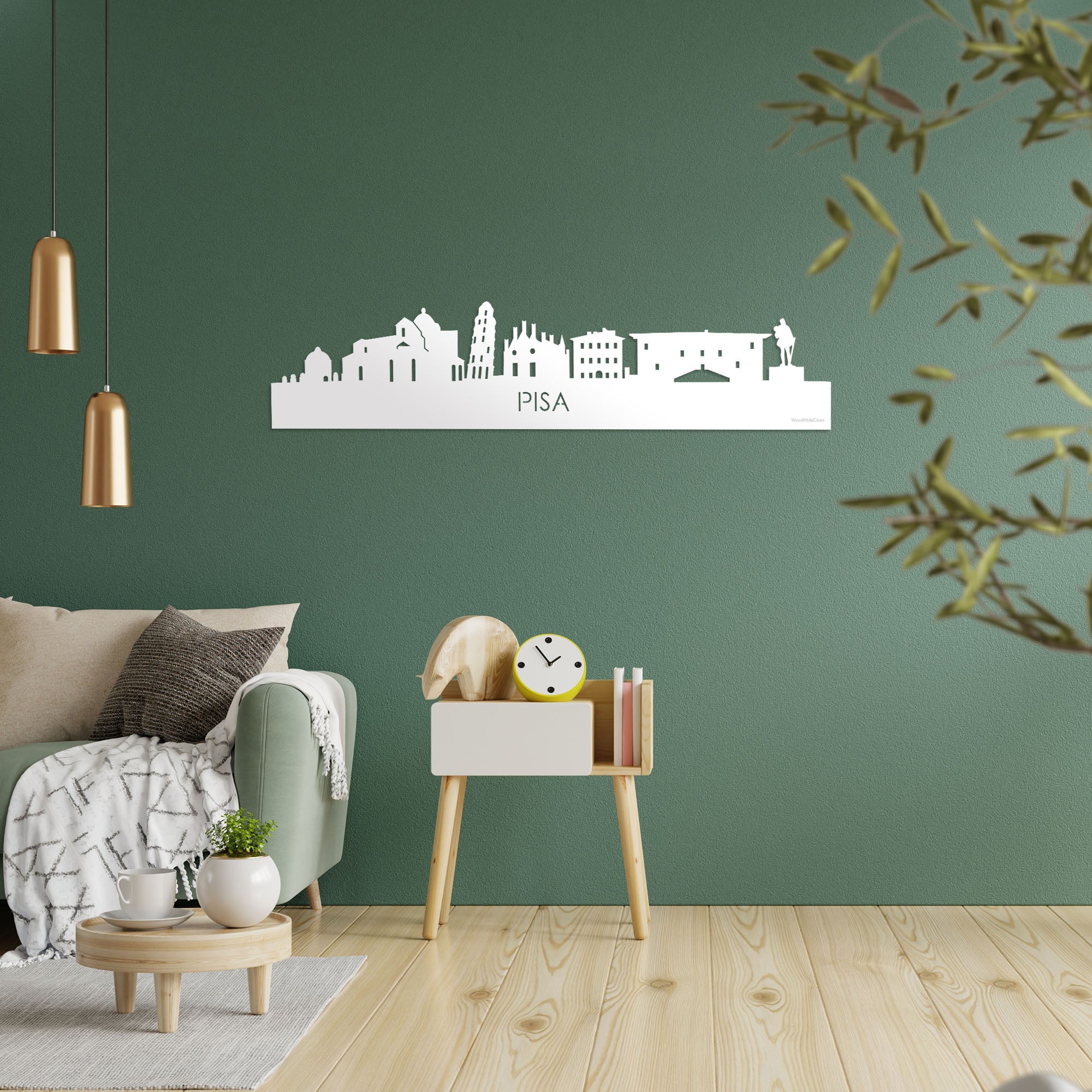 Skyline Pisa Wit glanzend gerecycled kunststof cadeau decoratie relatiegeschenk van WoodWideCities