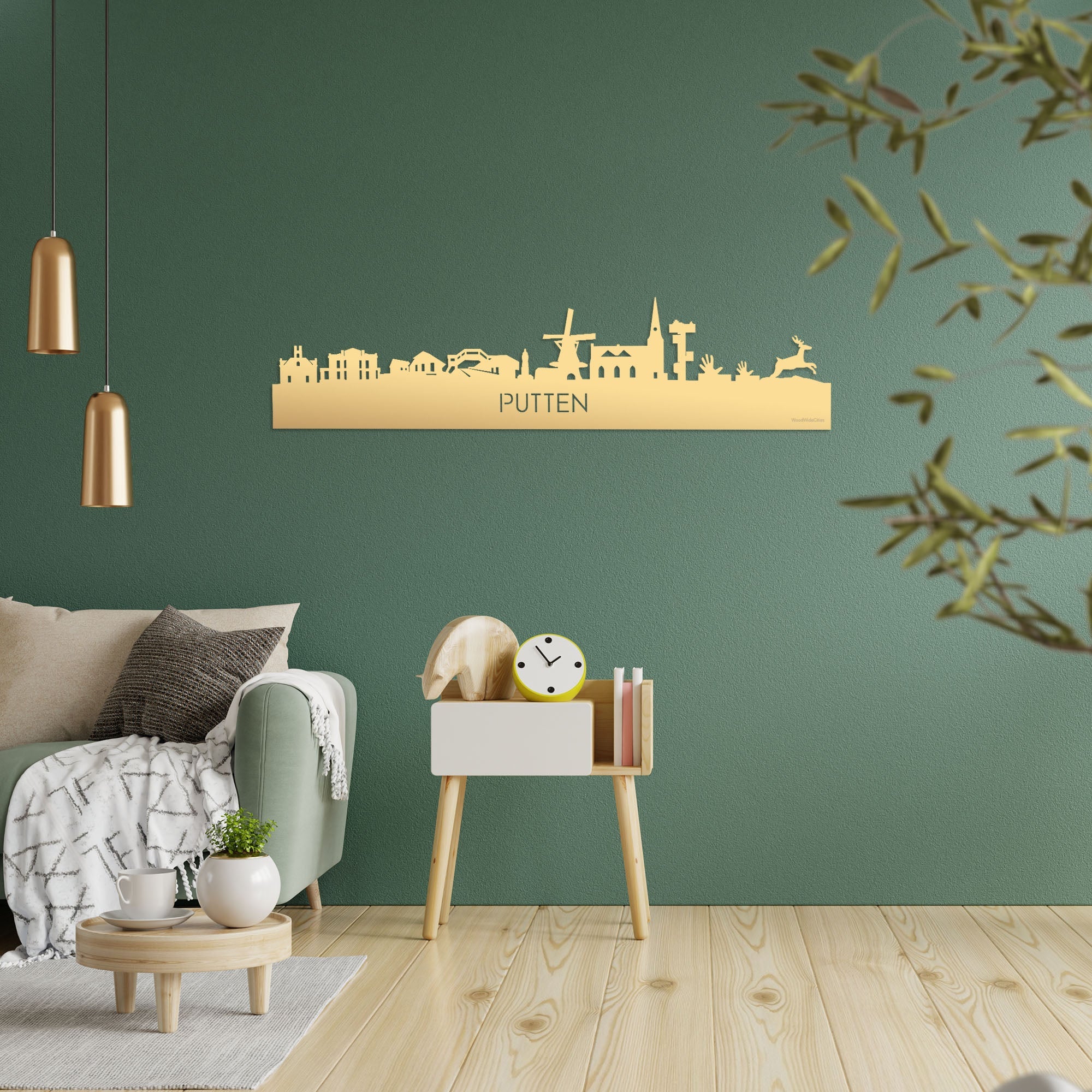 Skyline Putten Metallic Goud gerecycled kunststof cadeau decoratie relatiegeschenk van WoodWideCities