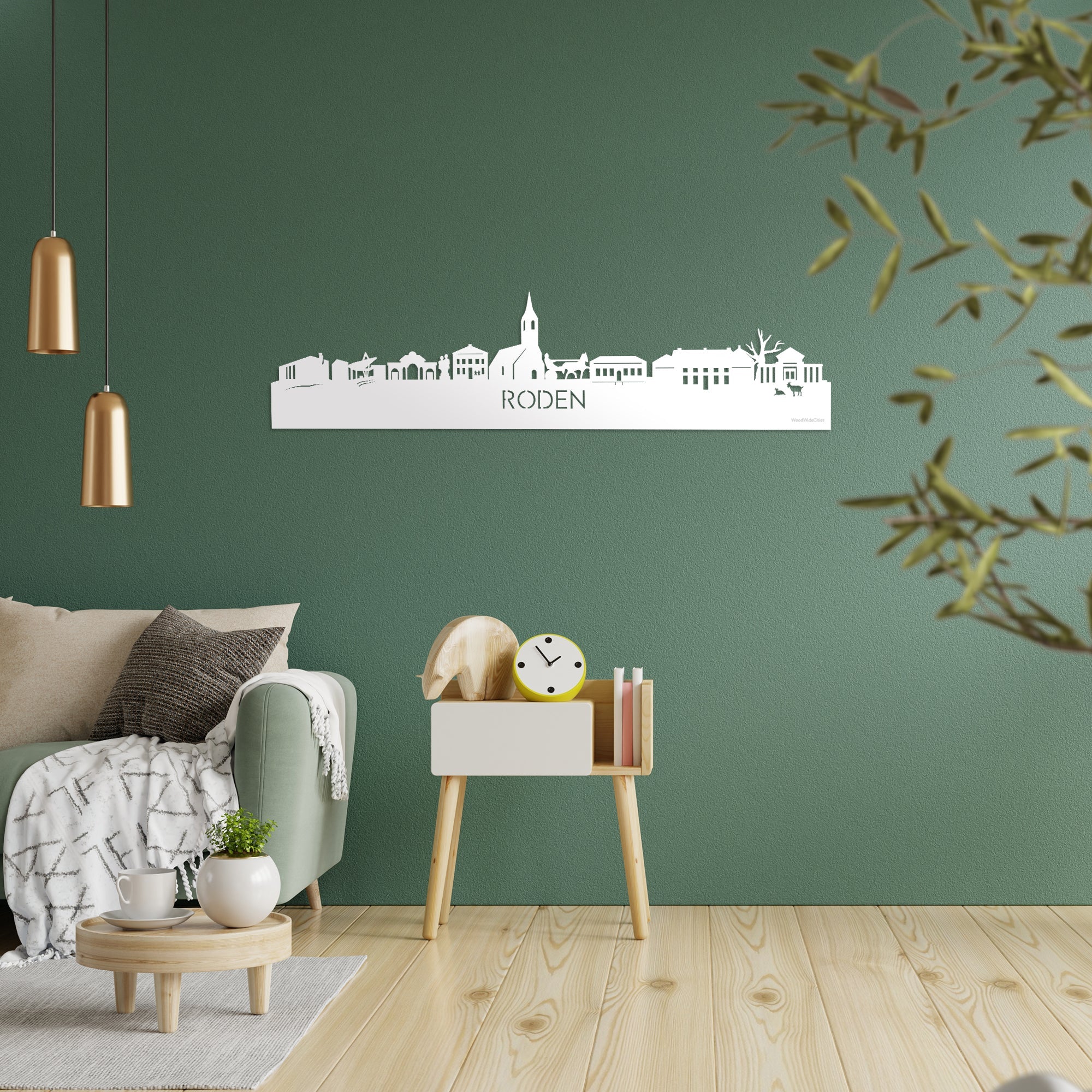 Skyline Roden Wit glanzend gerecycled kunststof cadeau decoratie relatiegeschenk van WoodWideCities