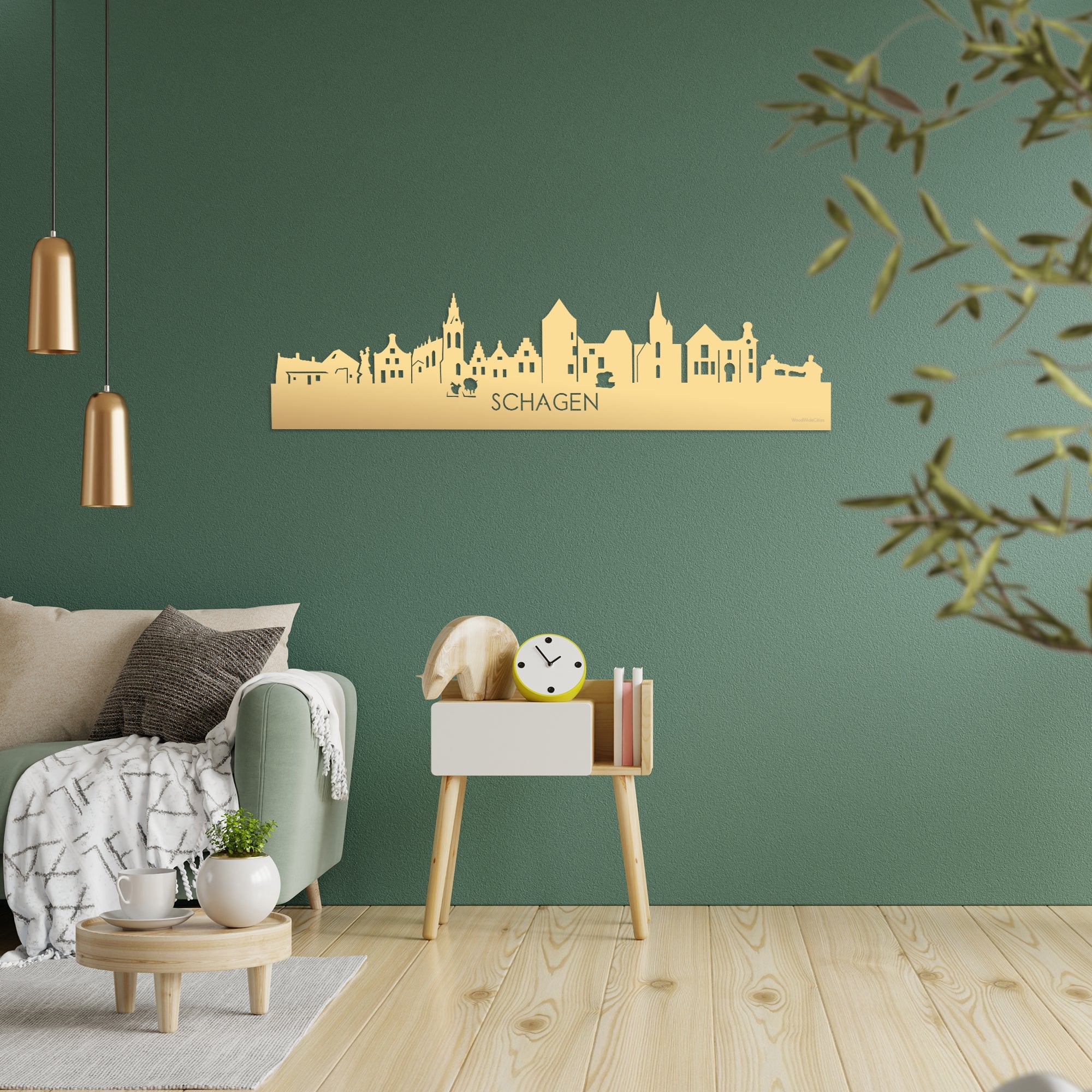 Skyline Schagen Metallic Goud gerecycled kunststof cadeau decoratie relatiegeschenk van WoodWideCities