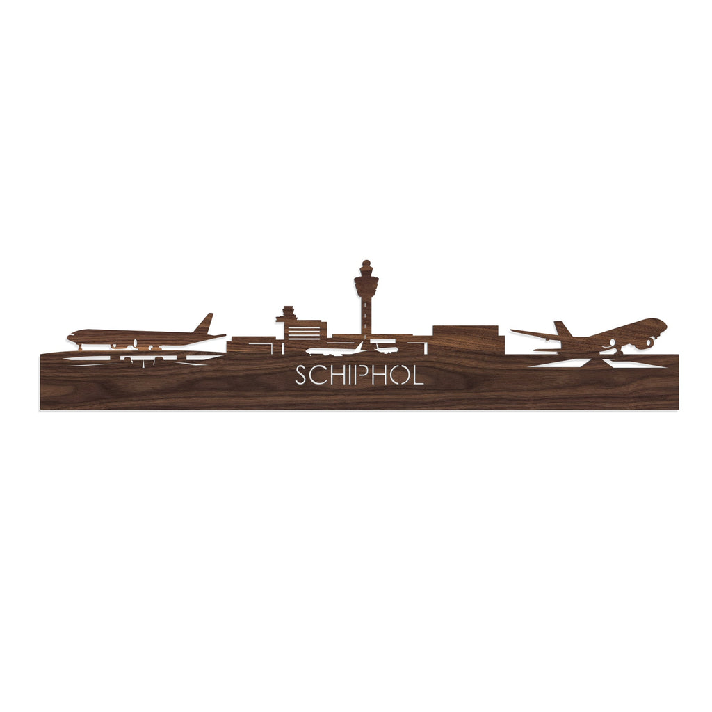 Skyline Schiphol Noten houten cadeau decoratie relatiegeschenk van WoodWideCities