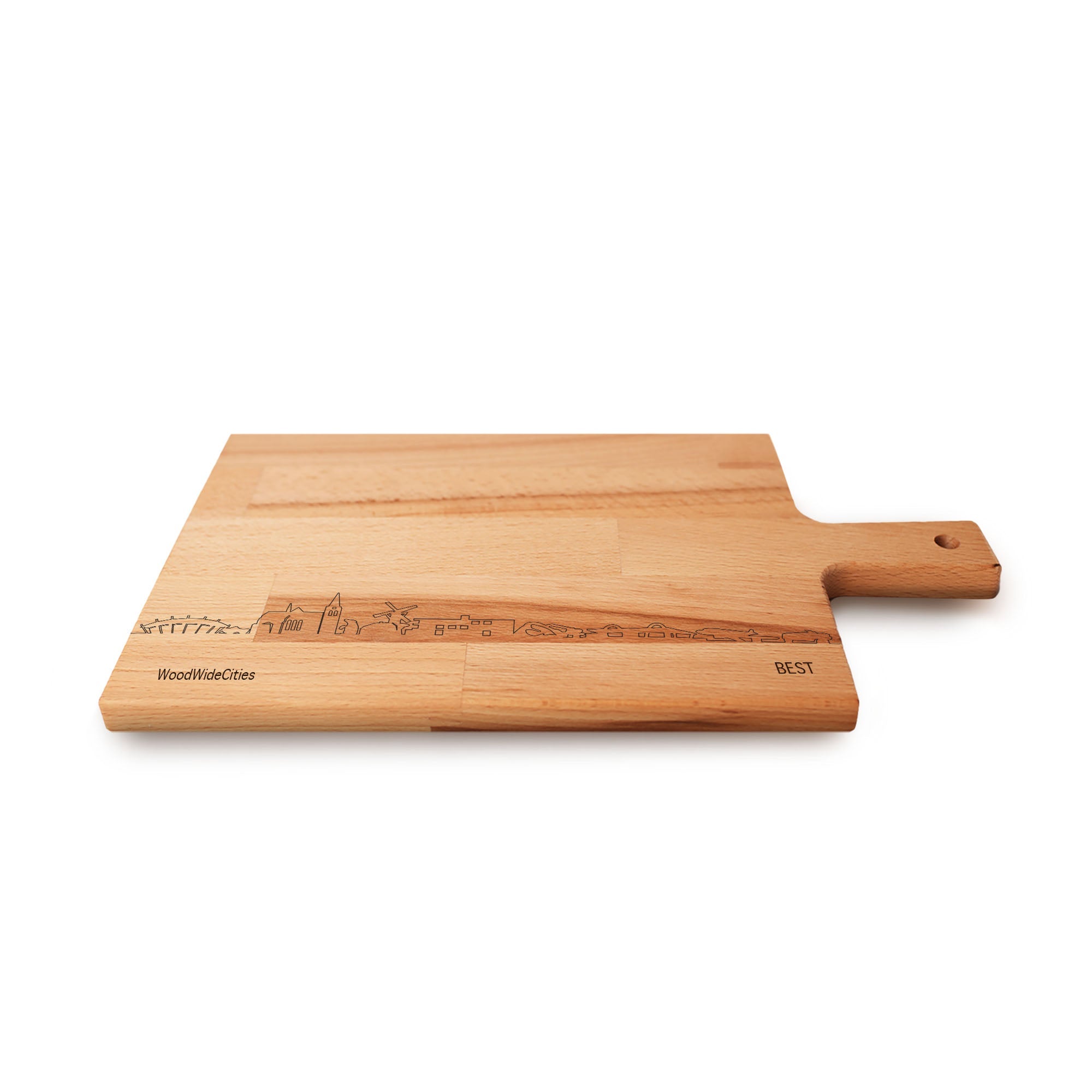 Skyline Serveerplank Best houten cadeau decoratie relatiegeschenk van WoodWideCities