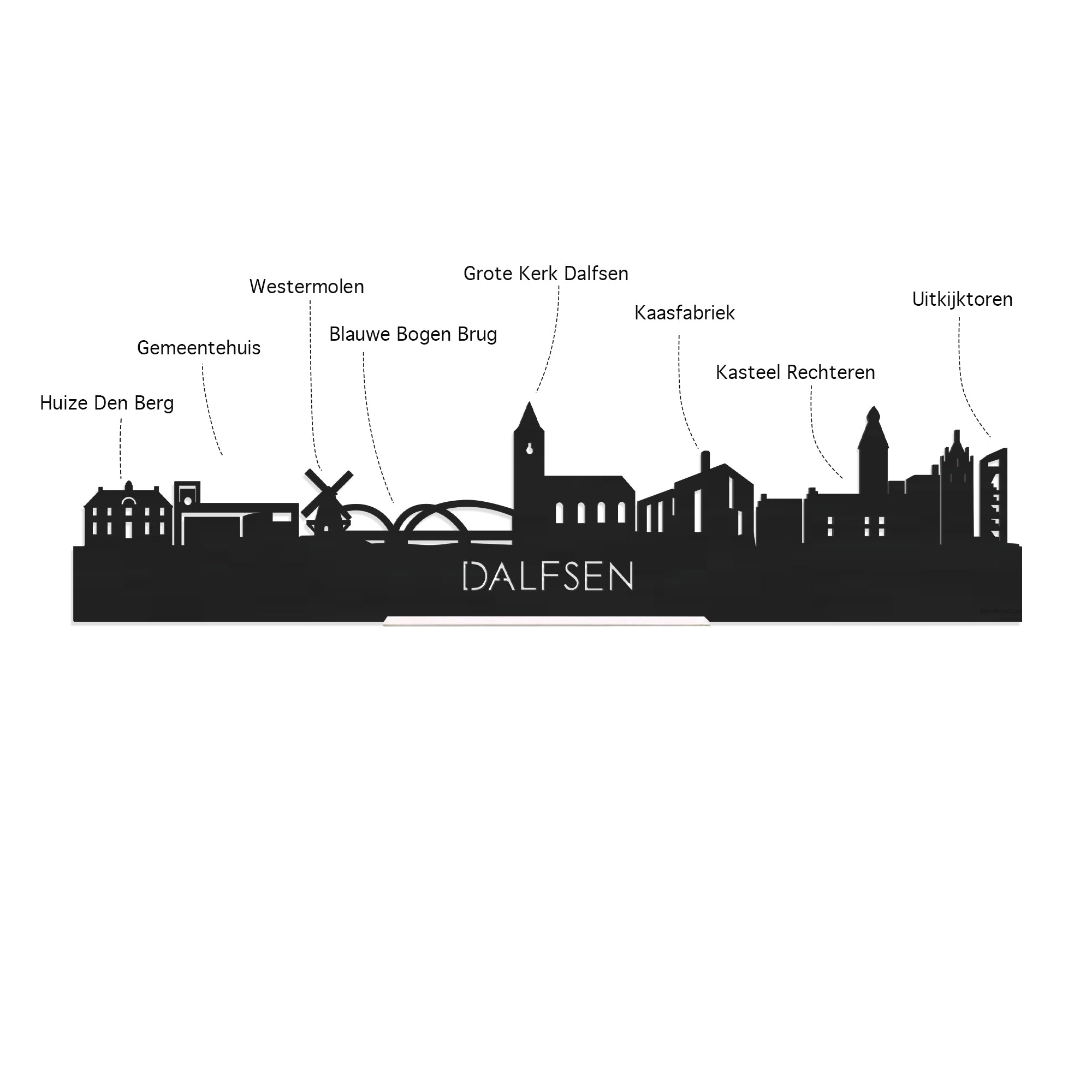 Skyline Serveerplank Dalfsen houten cadeau decoratie relatiegeschenk van WoodWideCities