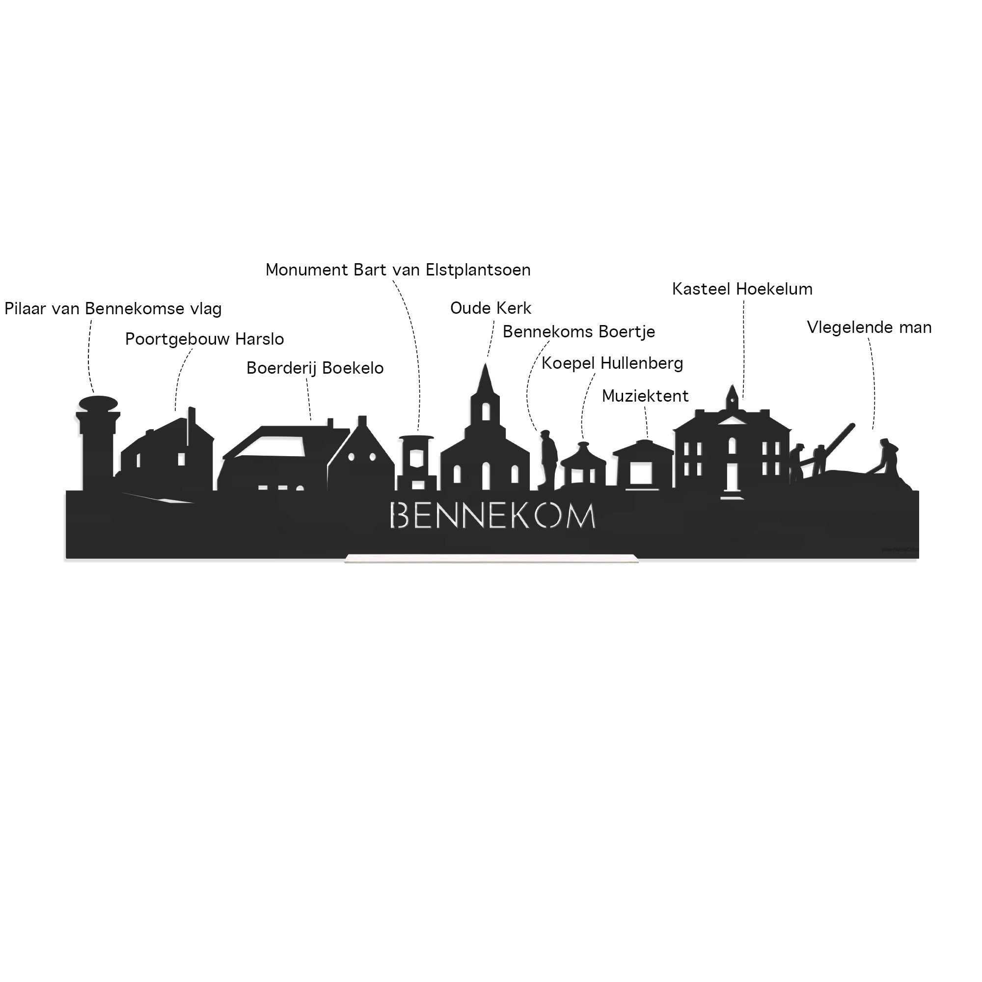 Skyline Serveerplank Rond Bennekom houten cadeau decoratie relatiegeschenk van WoodWideCities