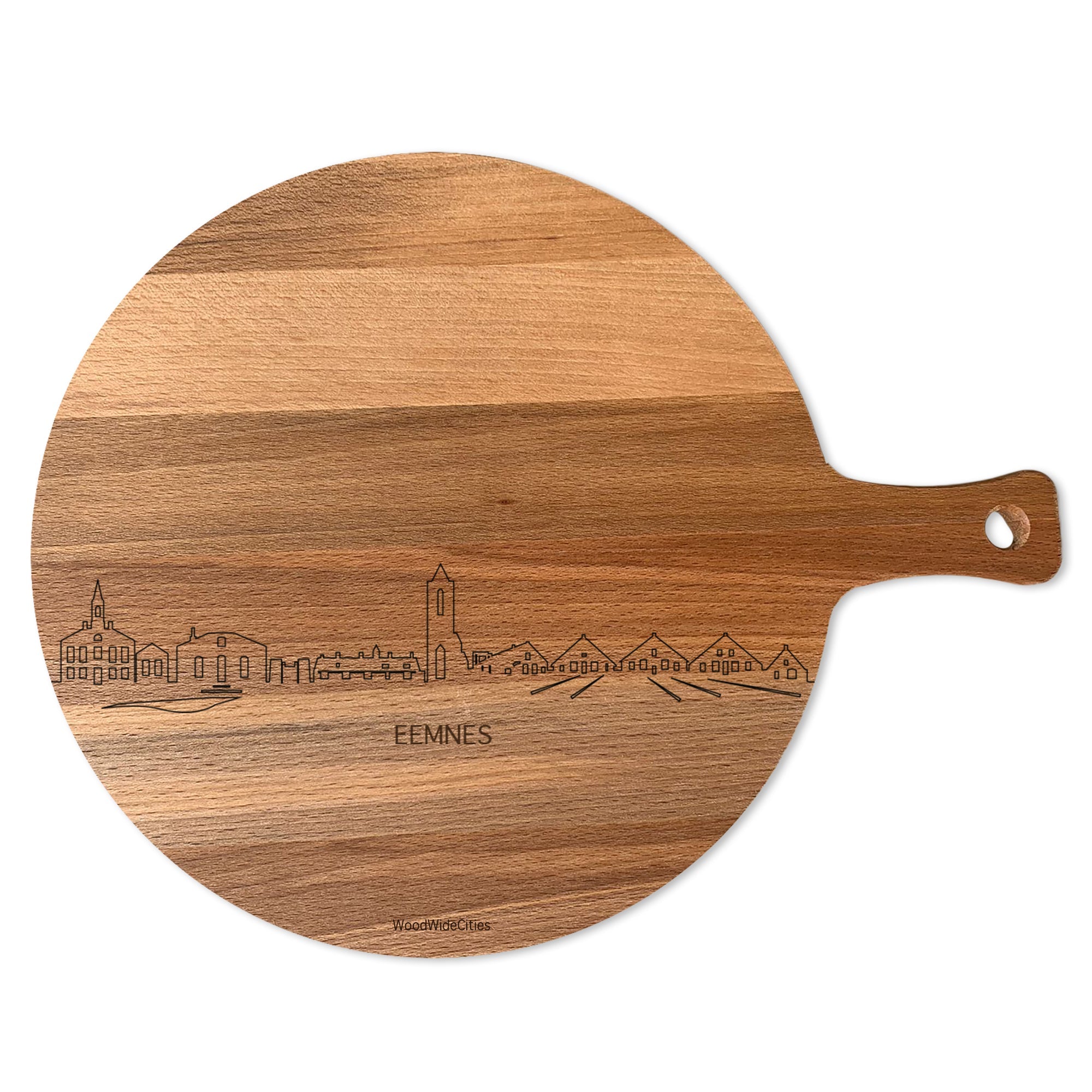 Skyline Serveerplank Rond Eemnes houten cadeau decoratie relatiegeschenk van WoodWideCities