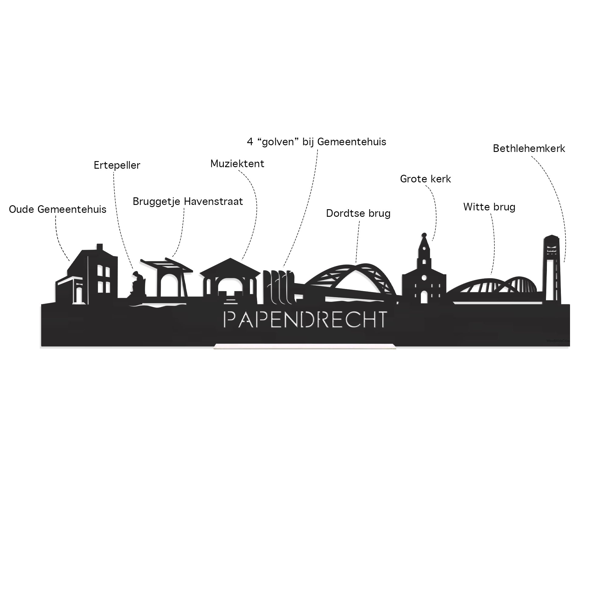 Skyline Serveerplank Rond papendrecht houten cadeau decoratie relatiegeschenk van WoodWideCities