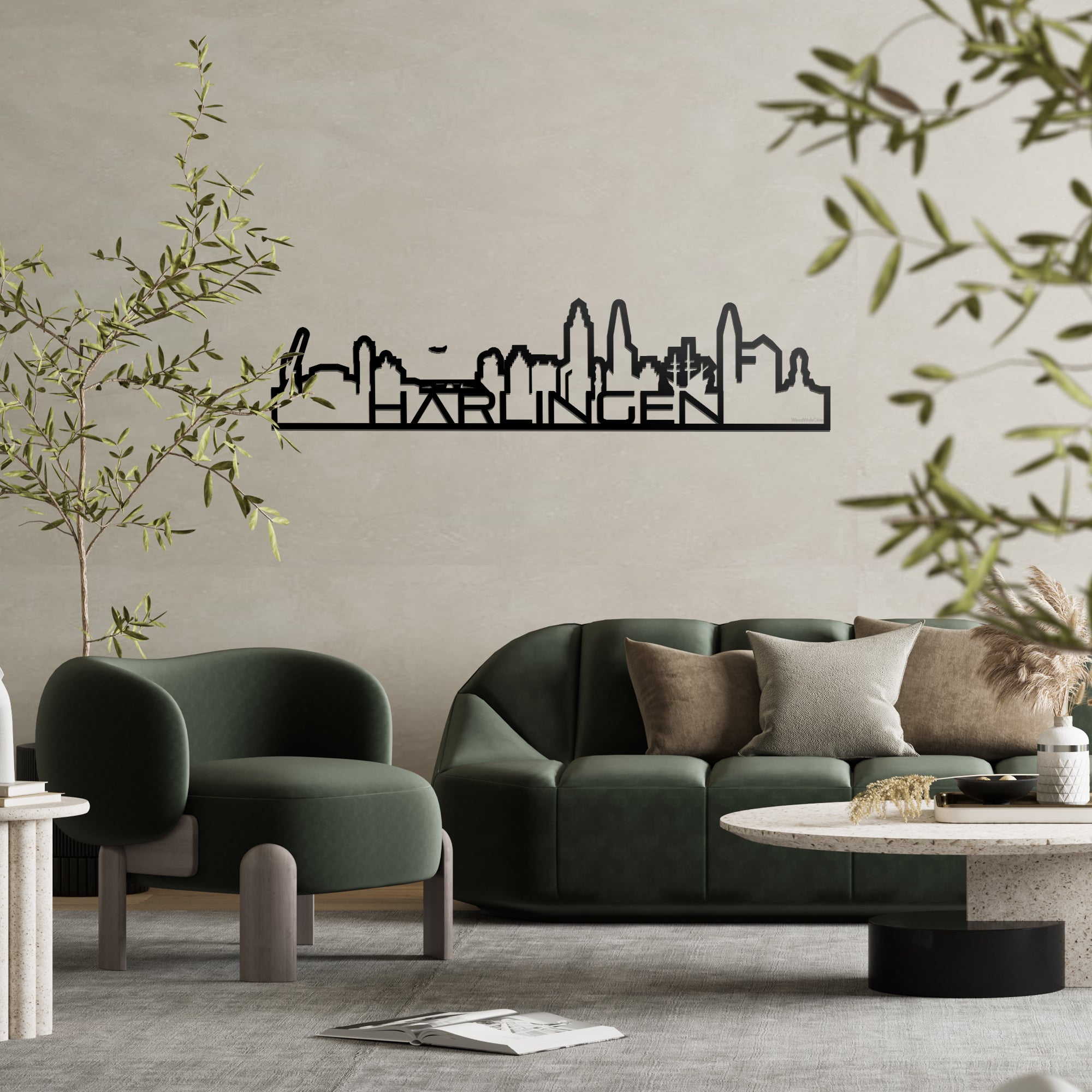 Skyline Shape Harlingen Black houten cadeau decoratie relatiegeschenk van WoodWideCities