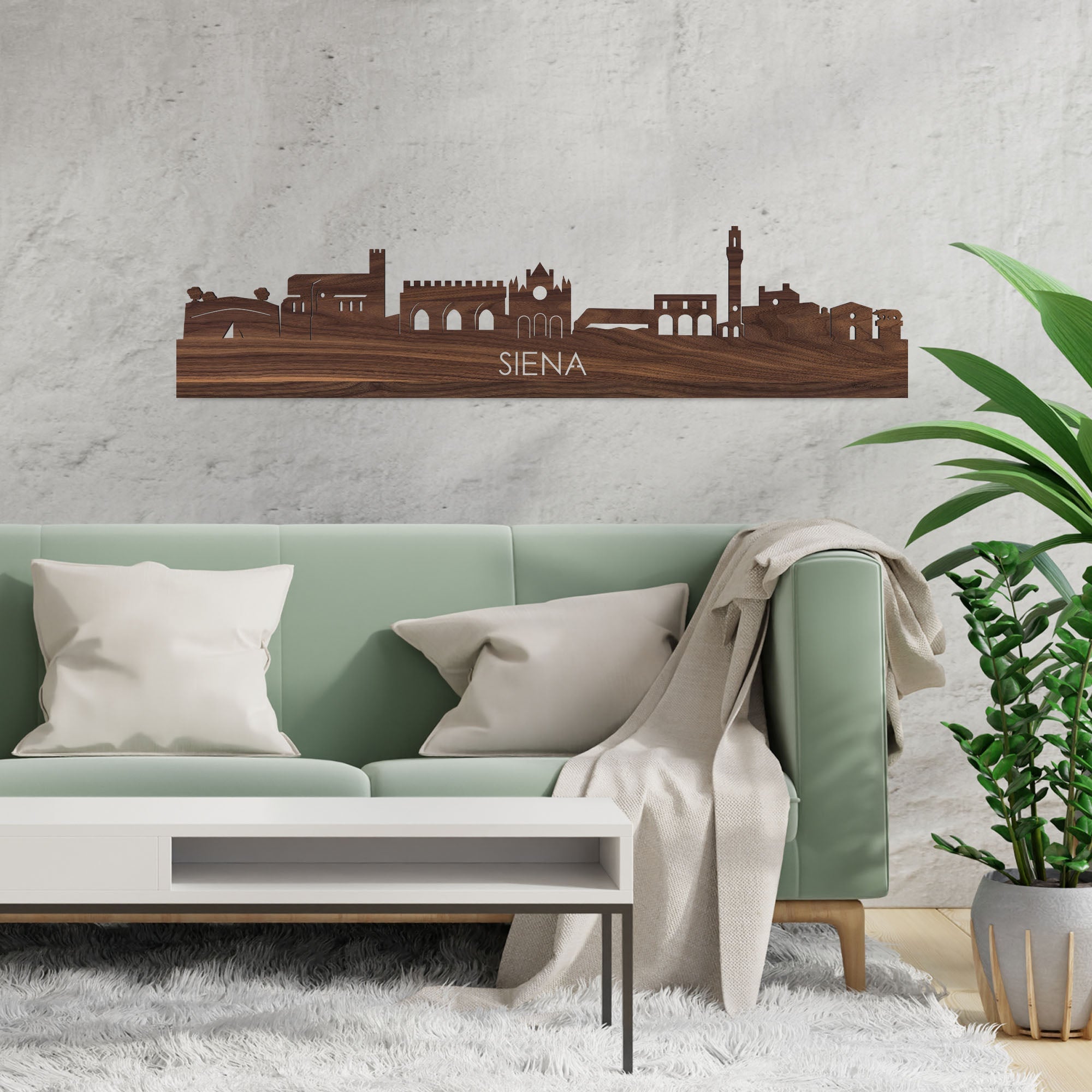 Skyline Siena Noten houten cadeau decoratie relatiegeschenk van WoodWideCities