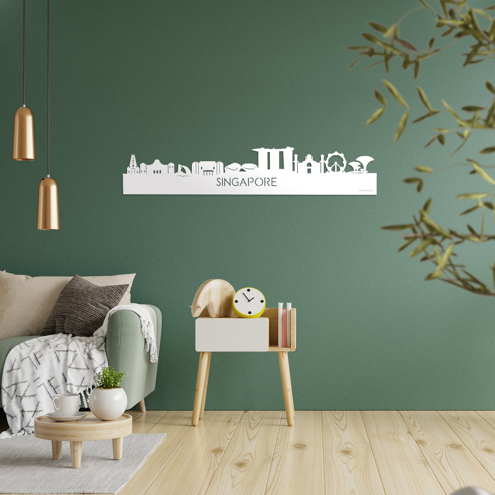 Skyline Singapore Wit glanzend gerecycled kunststof cadeau decoratie relatiegeschenk van WoodWideCities