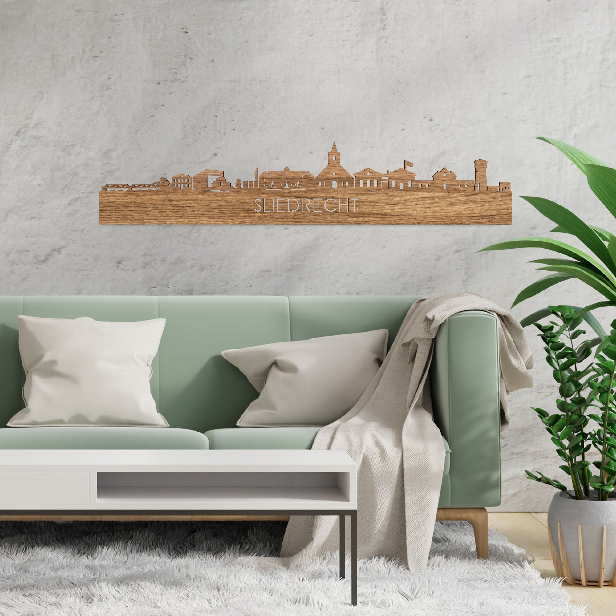 Skyline Sliedrecht Eiken houten cadeau decoratie relatiegeschenk van WoodWideCities