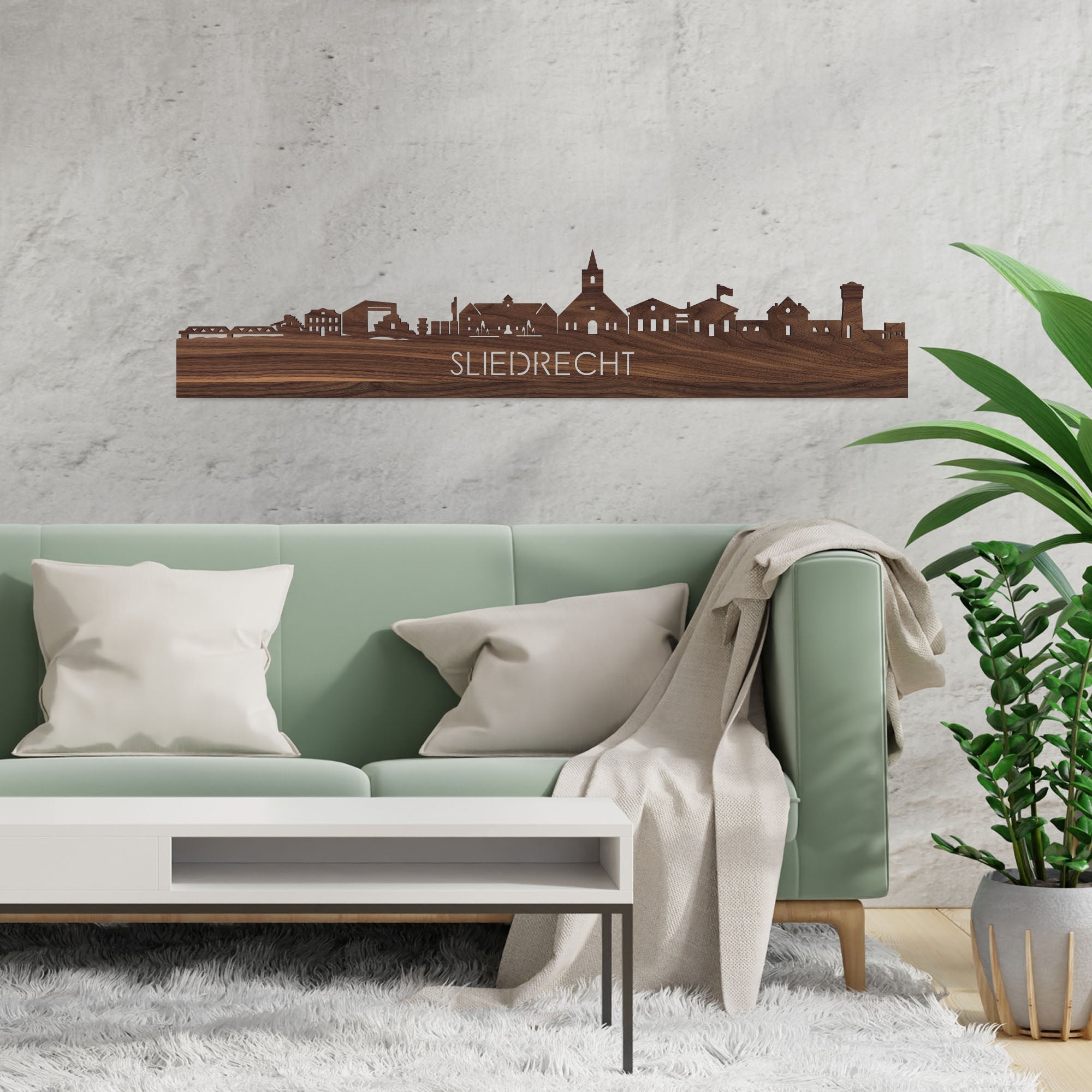 Skyline Sliedrecht Noten houten cadeau decoratie relatiegeschenk van WoodWideCities