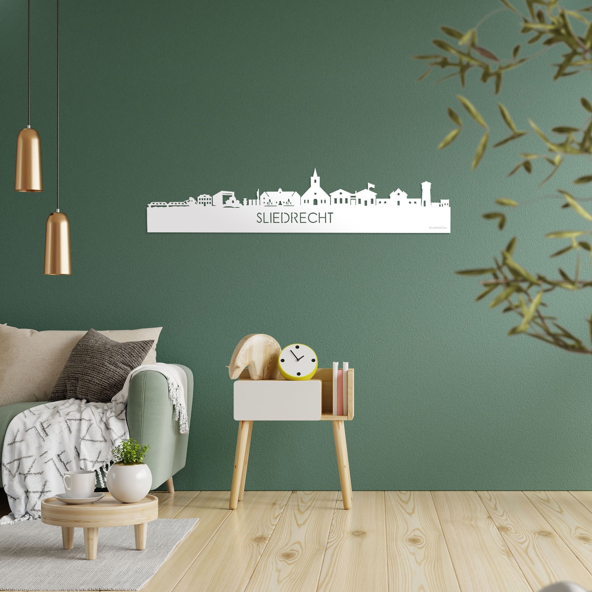 Skyline Sliedrecht Wit glanzend gerecycled kunststof cadeau decoratie relatiegeschenk van WoodWideCities