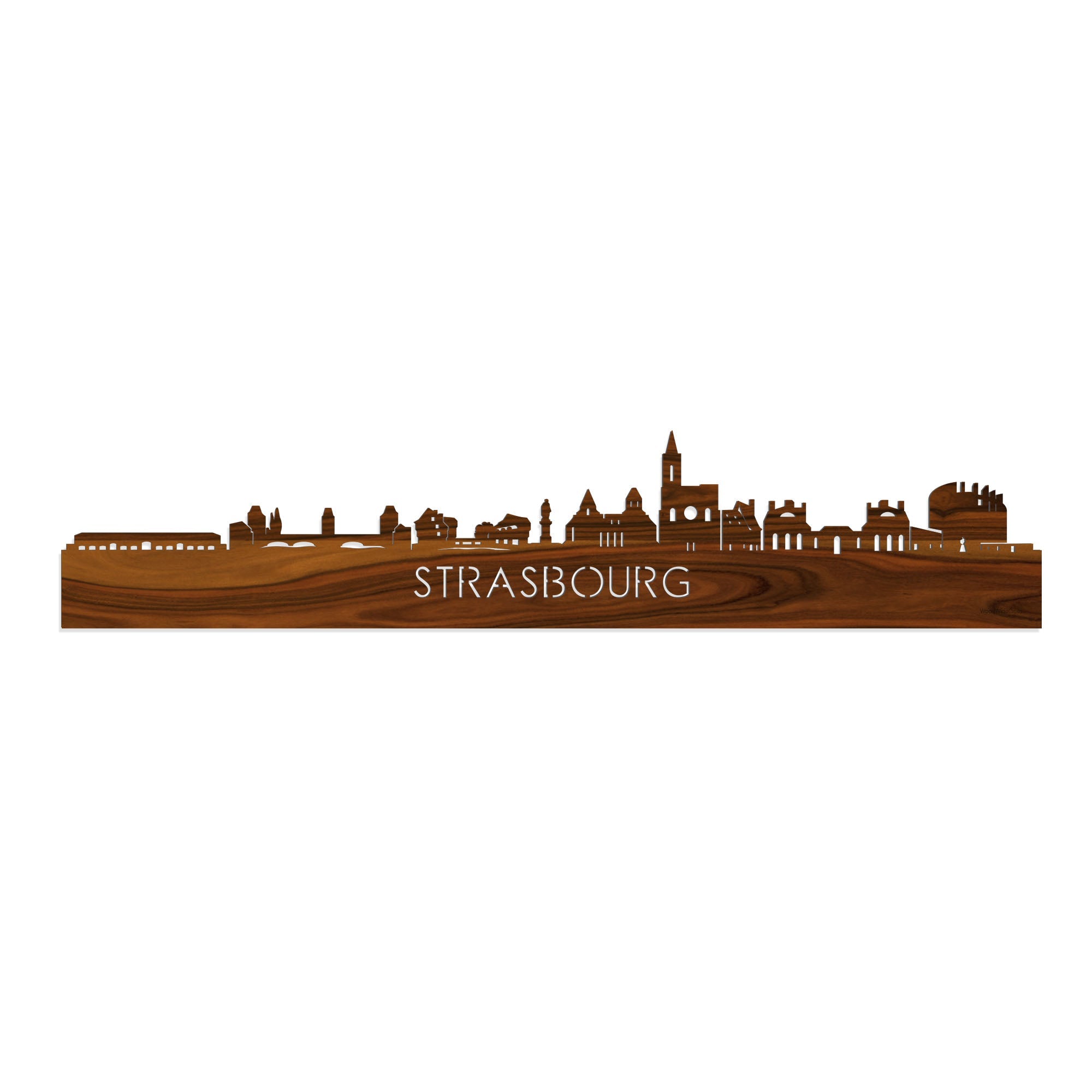 Skyline Strasbourg Palissander houten cadeau decoratie relatiegeschenk van WoodWideCities