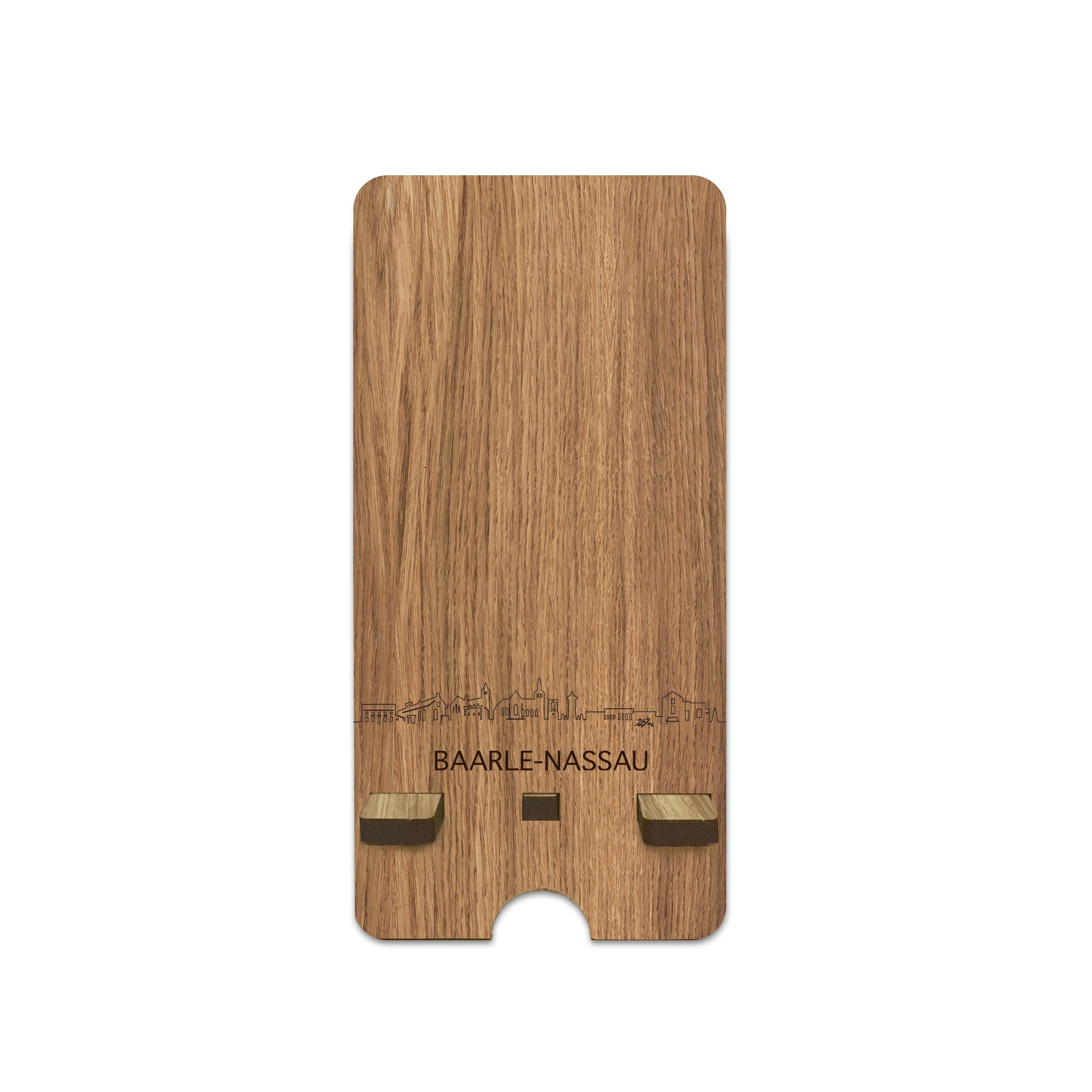 Skyline Telefoonhouder Baarle-Nassau houten cadeau decoratie relatiegeschenk van WoodWideCities