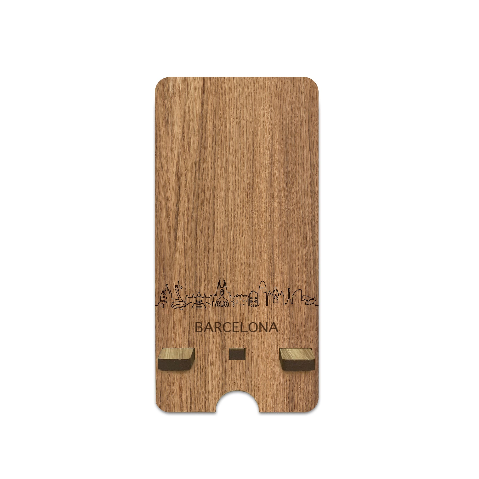 Skyline Telefoonhouder Barcelona houten cadeau decoratie relatiegeschenk van WoodWideCities