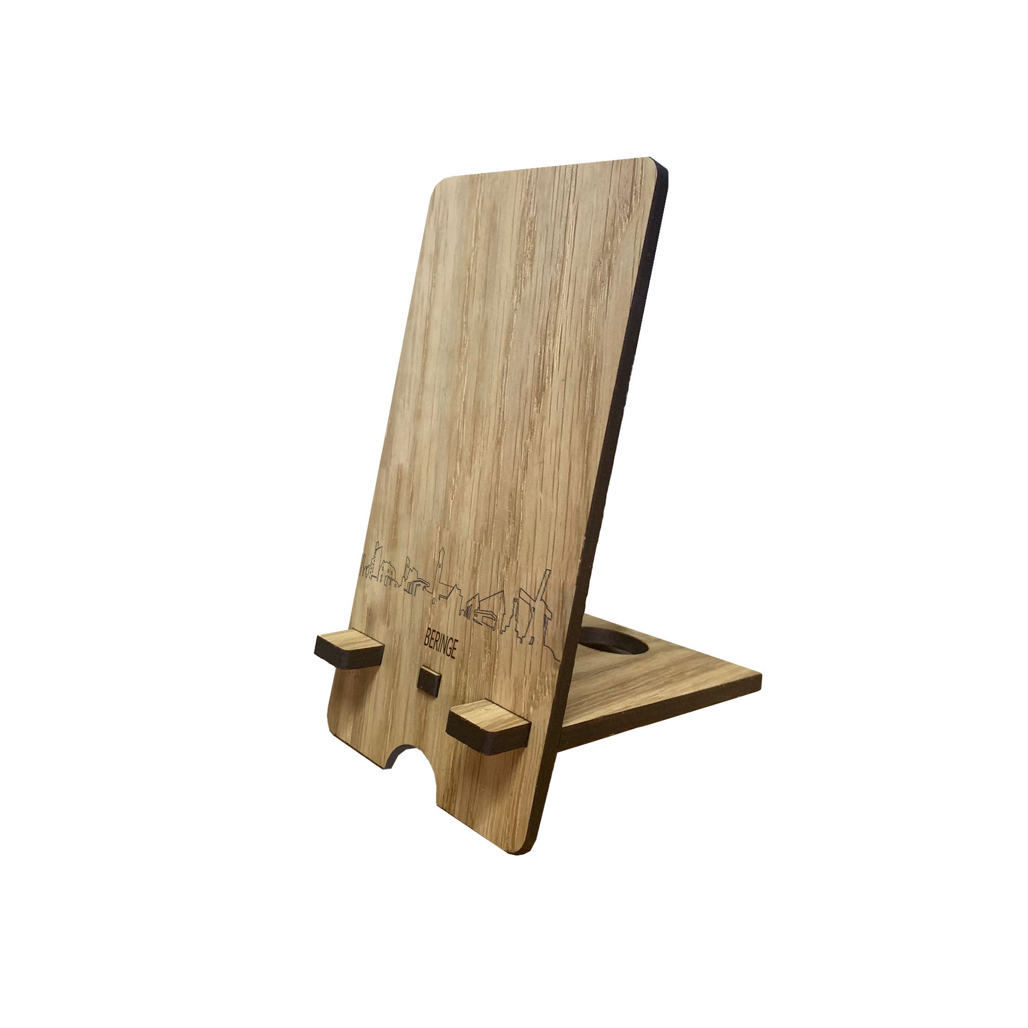 Skyline Telefoonhouder Beringe Eiken houten cadeau decoratie relatiegeschenk van WoodWideCities