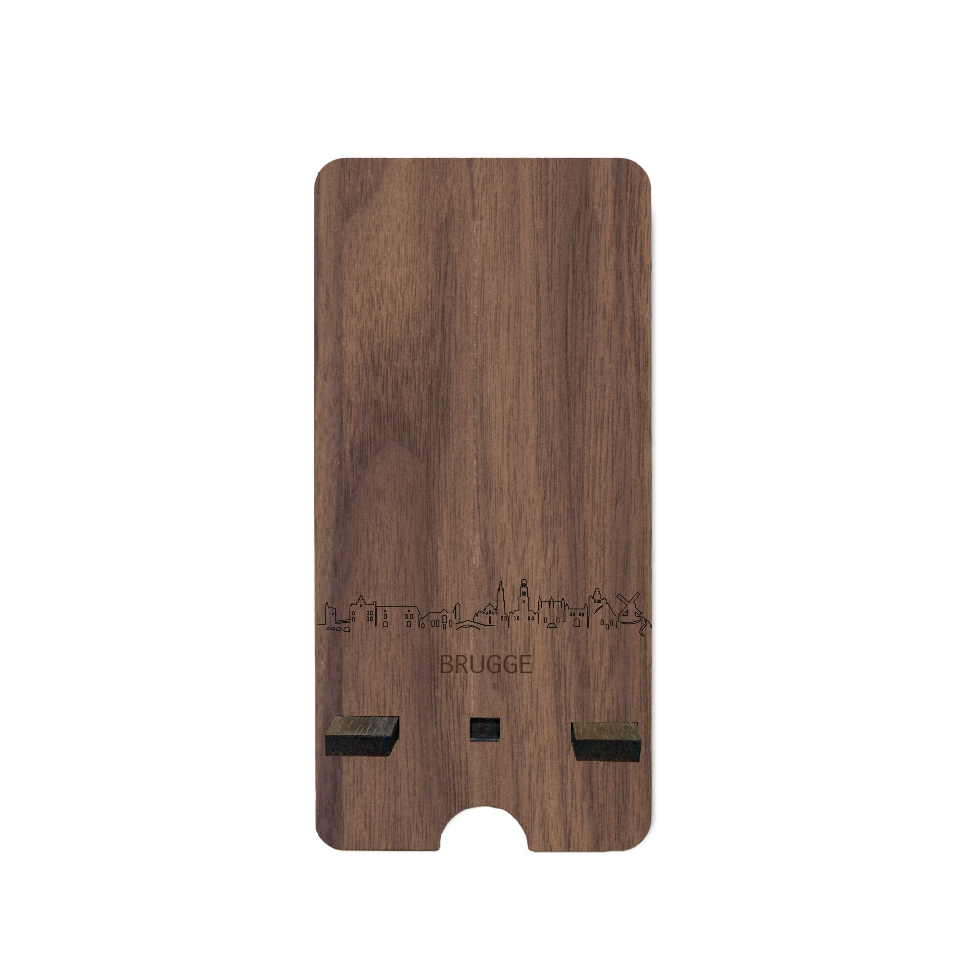 Skyline Telefoonhouder Brugge houten cadeau decoratie relatiegeschenk van WoodWideCities