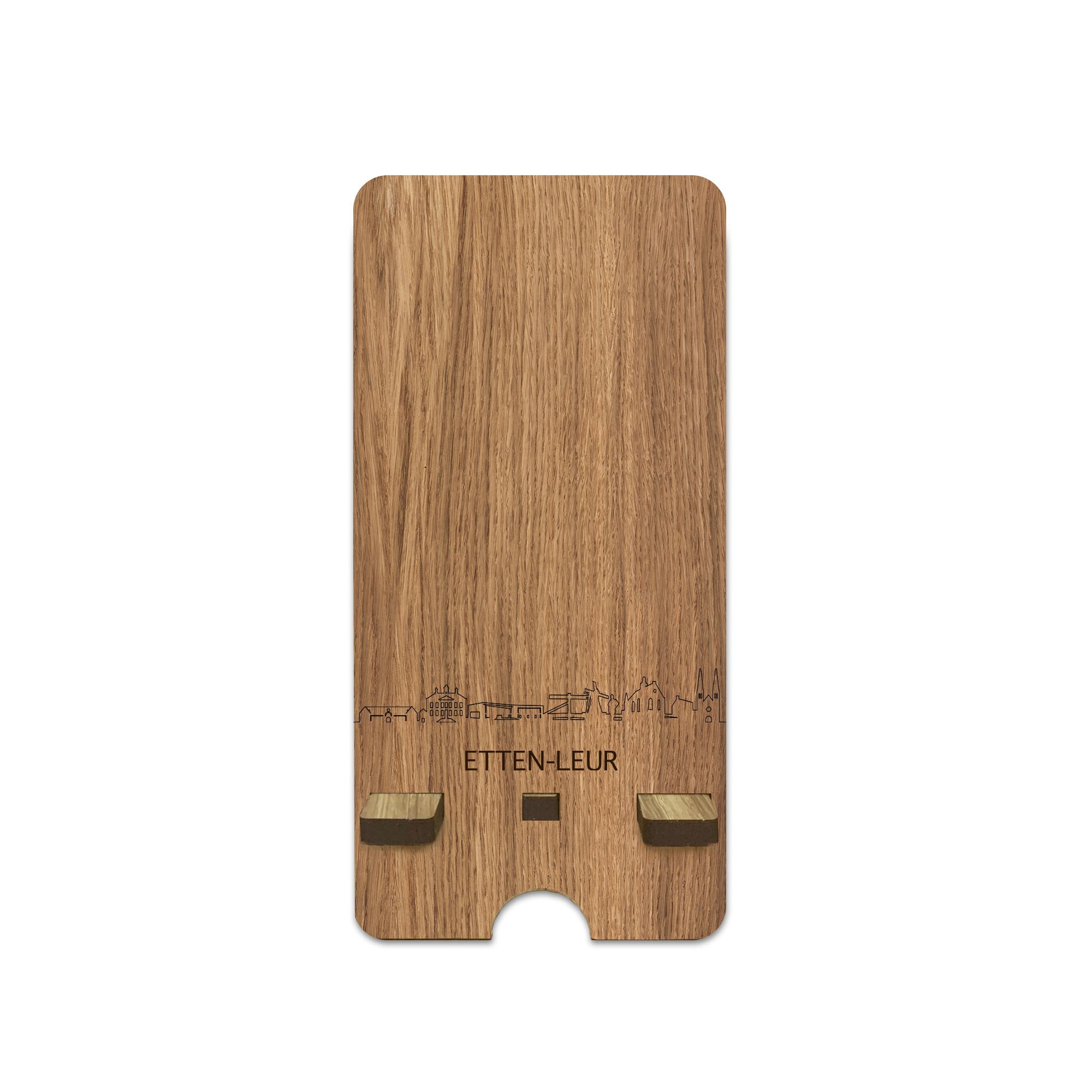 Skyline Telefoonhouder Etten-Leur houten cadeau decoratie relatiegeschenk van WoodWideCities