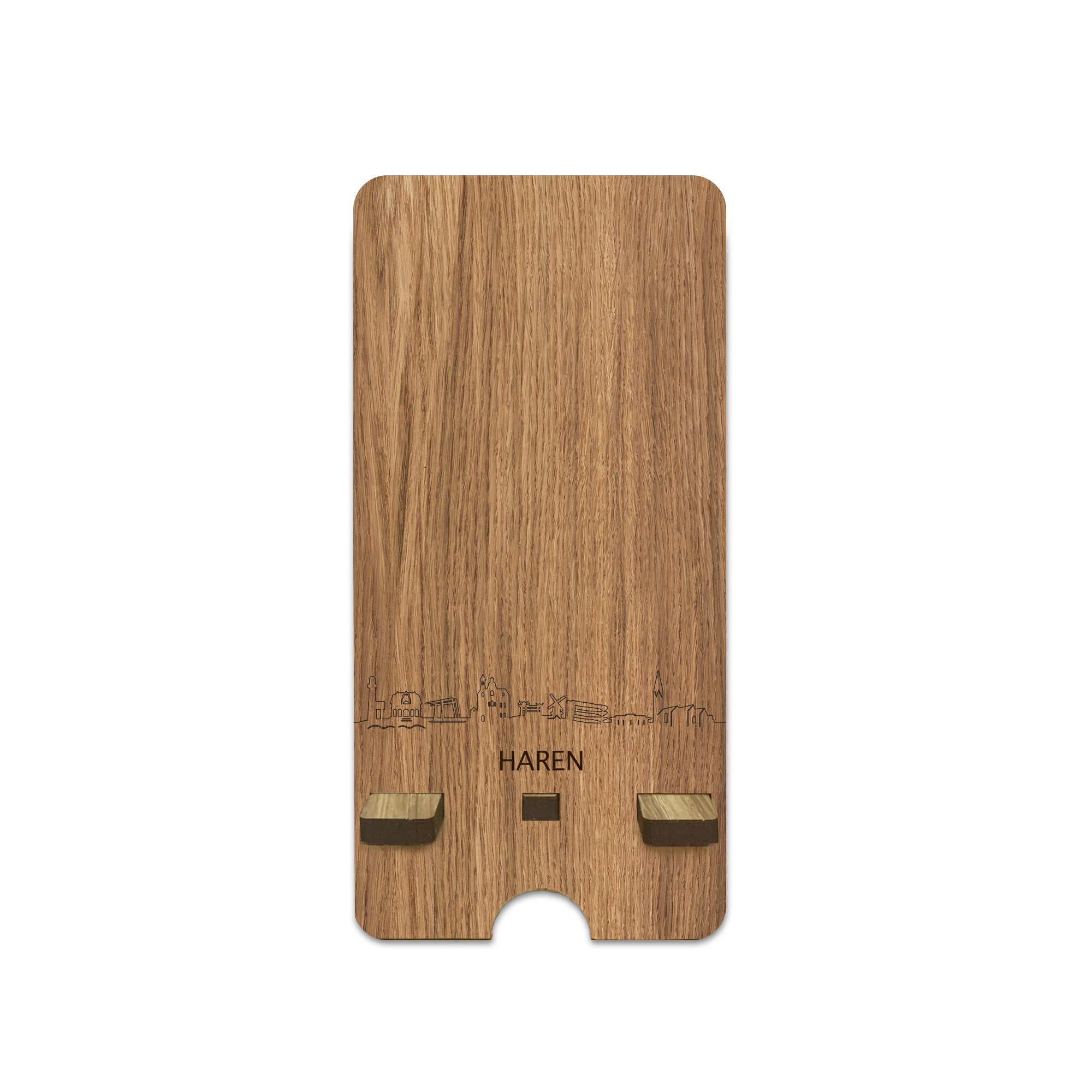 Skyline Telefoonhouder Haren houten cadeau decoratie relatiegeschenk van WoodWideCities