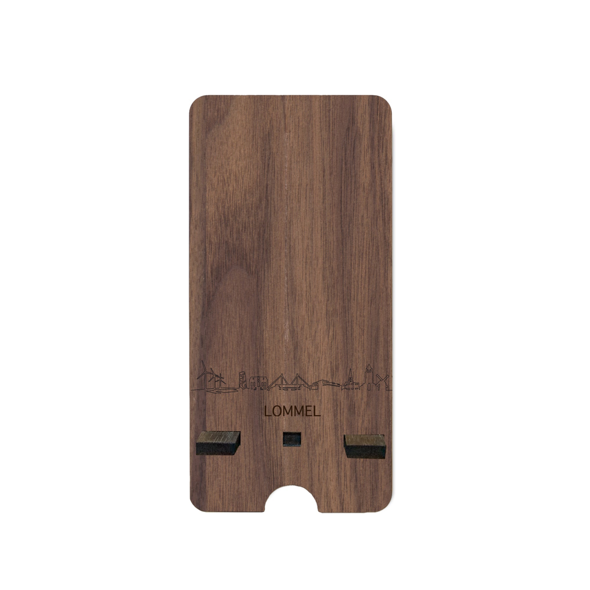 Skyline Telefoonhouder Lommel houten cadeau decoratie relatiegeschenk van WoodWideCities