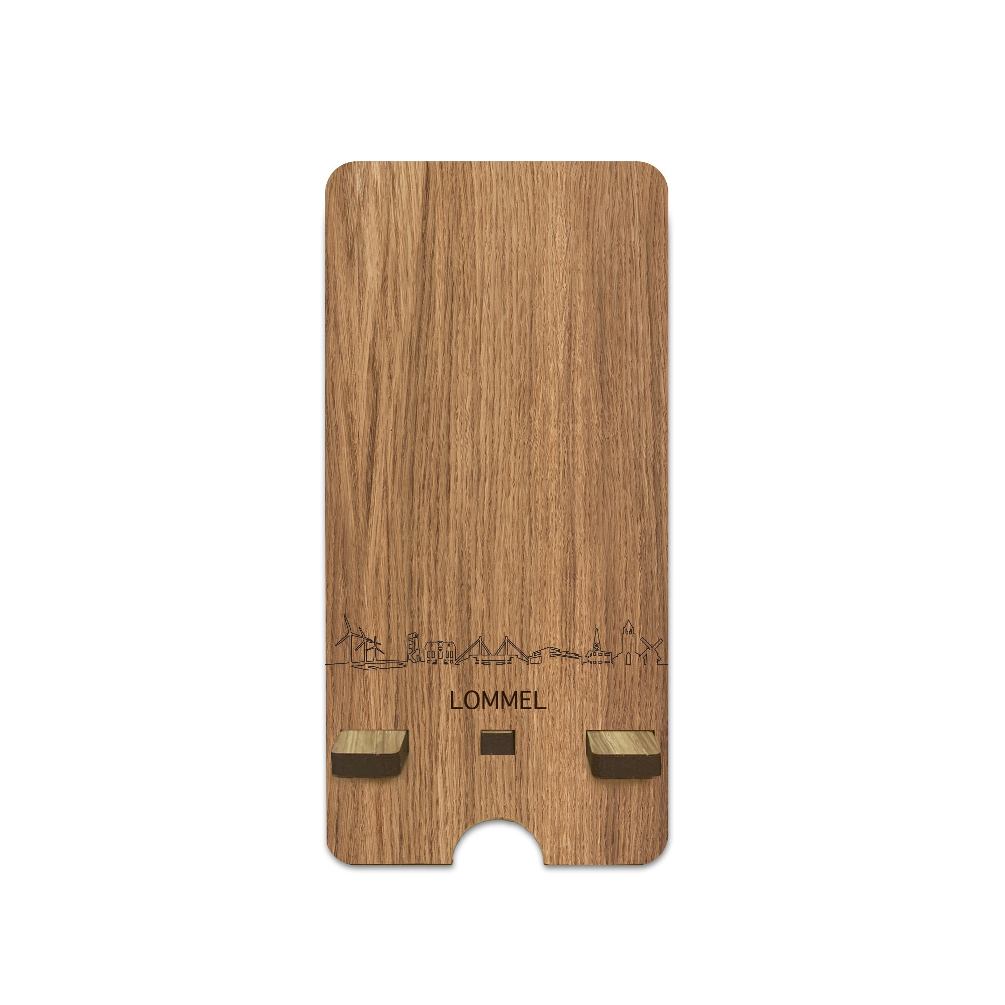 Skyline Telefoonhouder Lommel houten cadeau decoratie relatiegeschenk van WoodWideCities