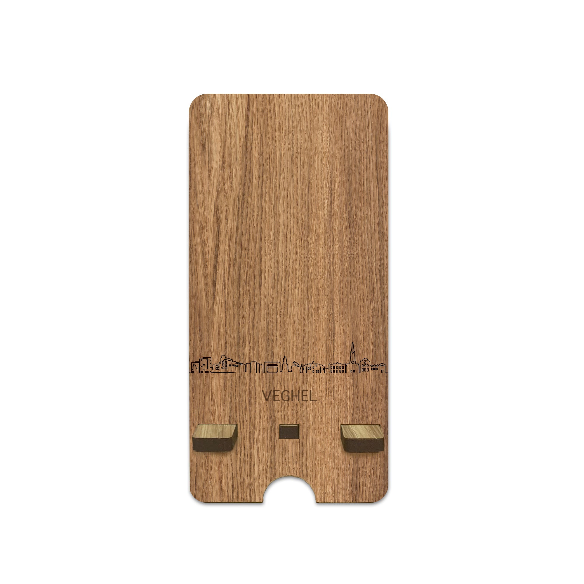 Skyline Telefoonhouder Veghel houten cadeau decoratie relatiegeschenk van WoodWideCities
