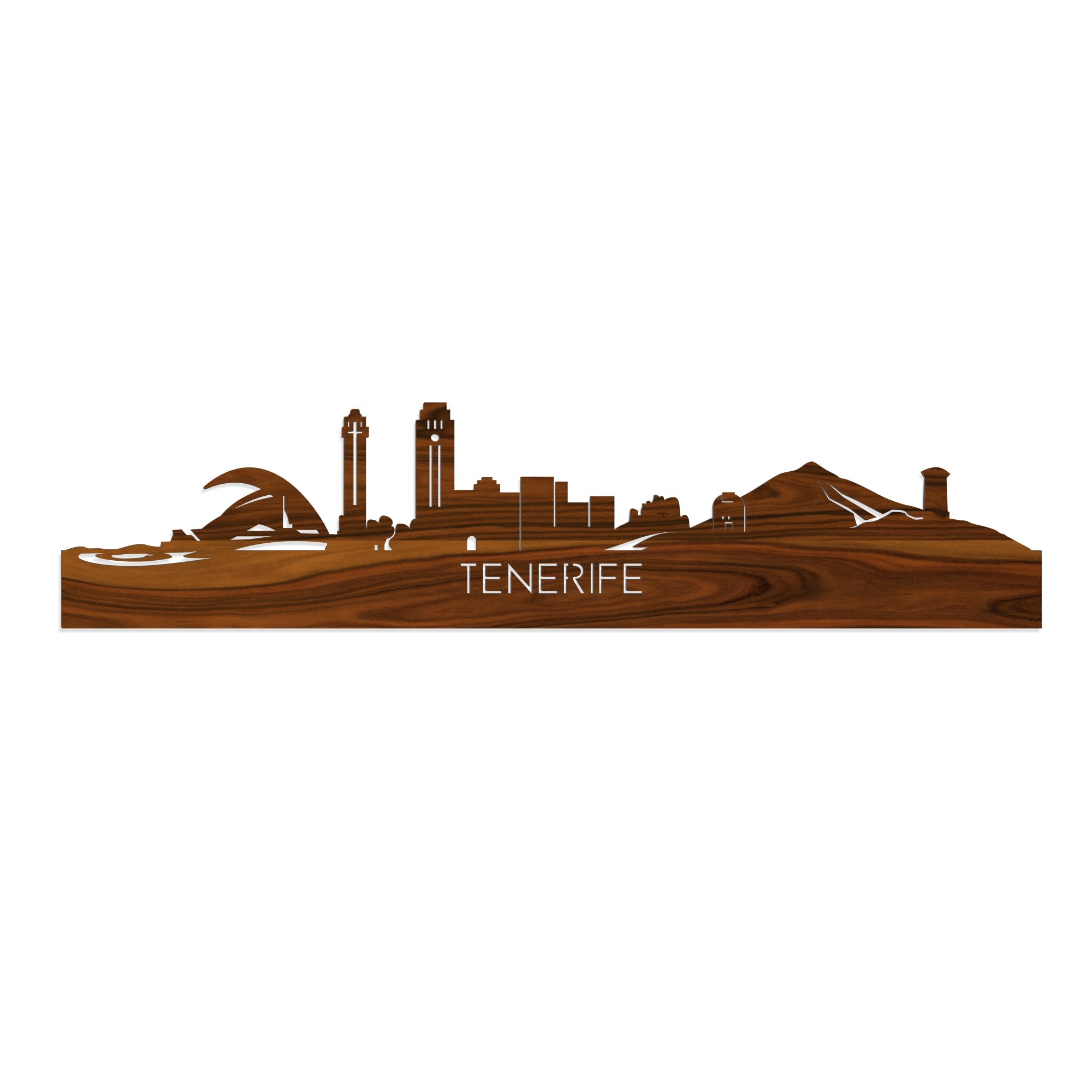 Skyline Tenerife Palissander houten cadeau decoratie relatiegeschenk van WoodWideCities