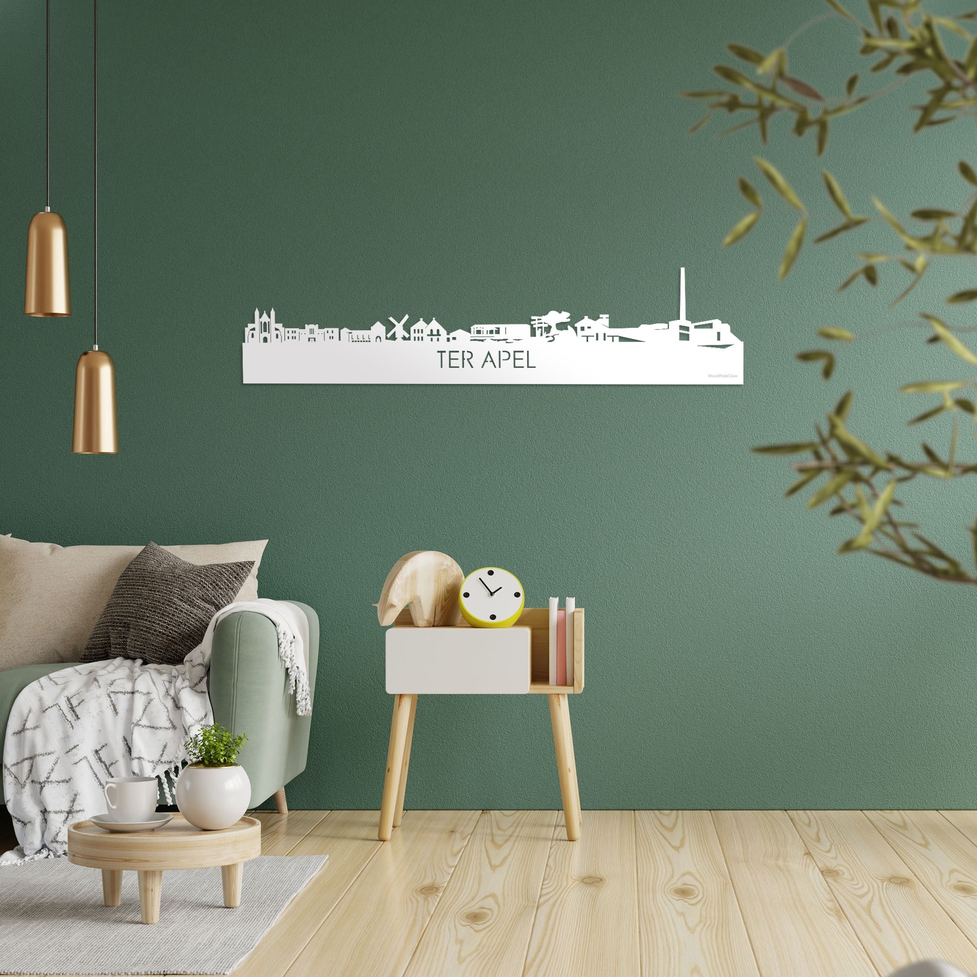 Skyline Ter Apel Wit glanzend gerecycled kunststof cadeau decoratie relatiegeschenk van WoodWideCities