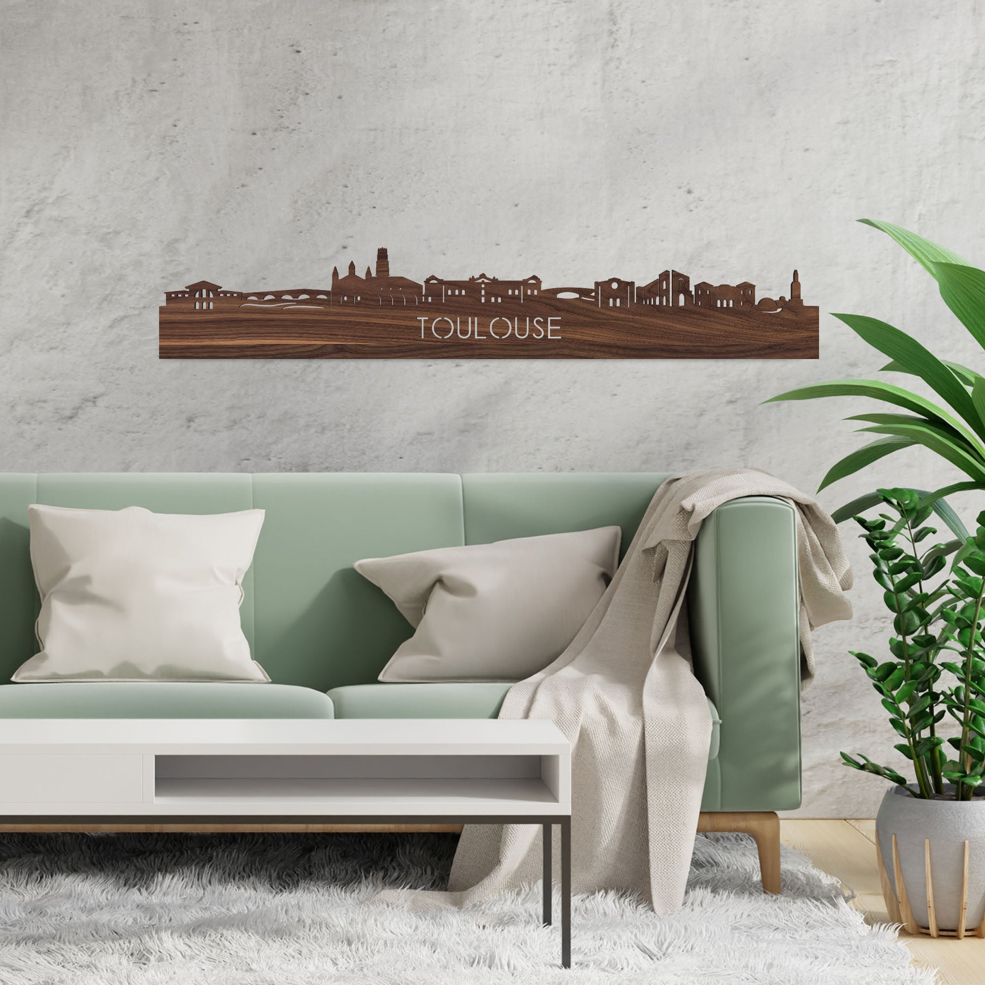 Skyline Toulouse Noten houten cadeau decoratie relatiegeschenk van WoodWideCities