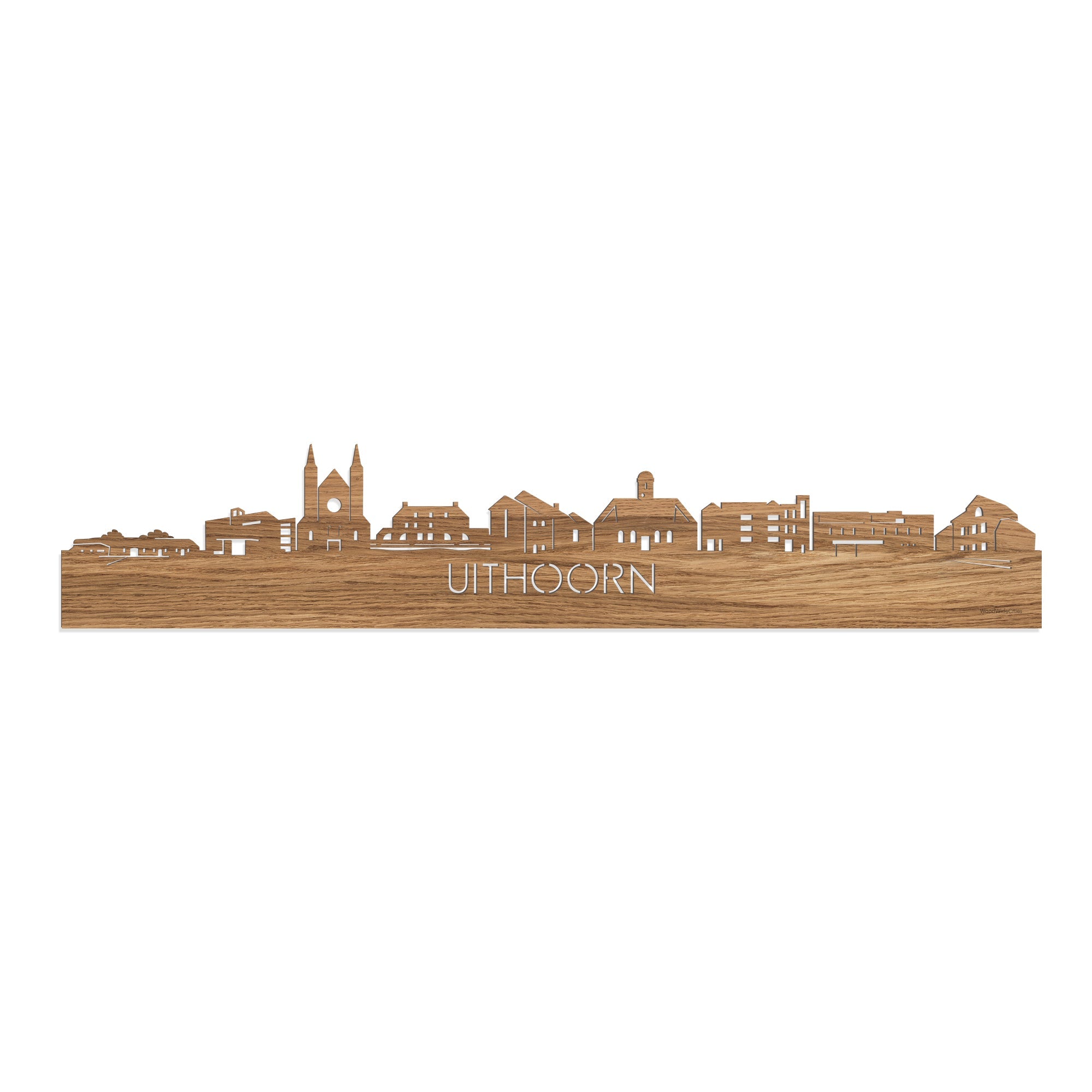 Skyline Uithoorn Eiken houten cadeau decoratie relatiegeschenk van WoodWideCities