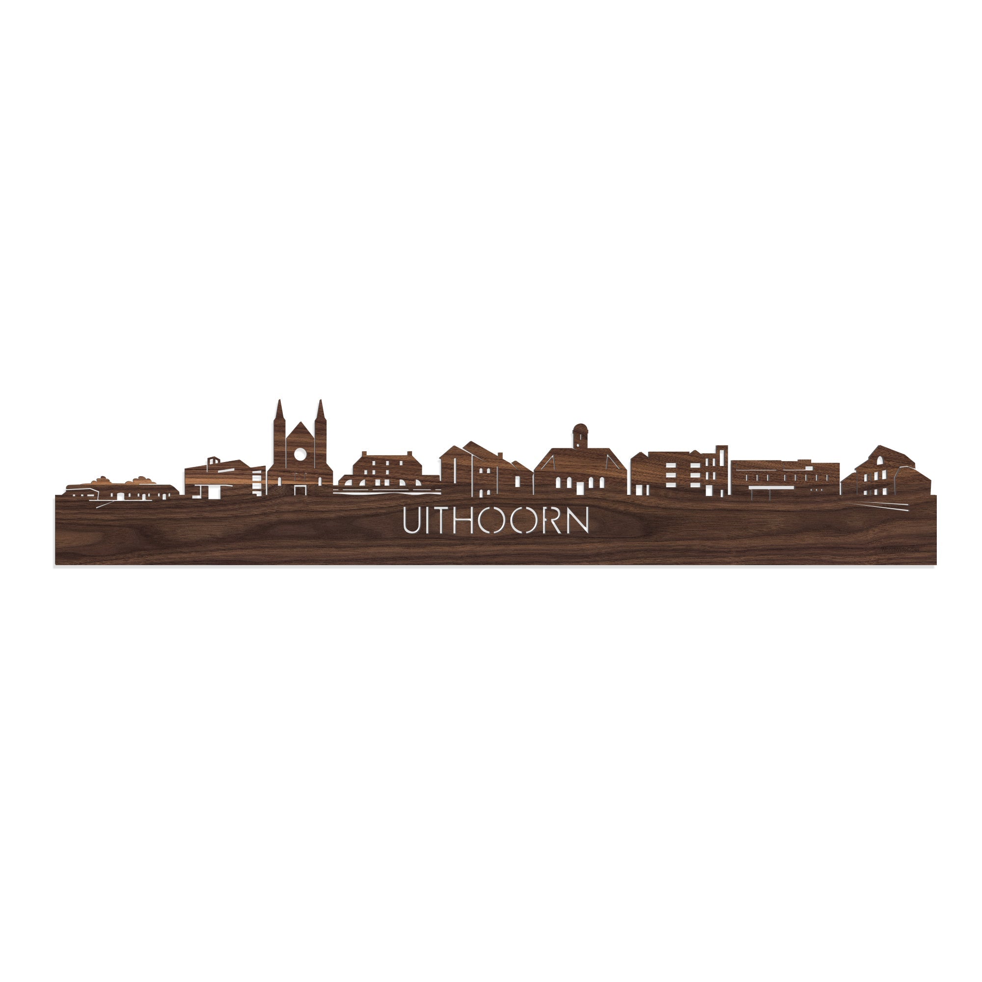 Skyline Uithoorn Noten houten cadeau decoratie relatiegeschenk van WoodWideCities