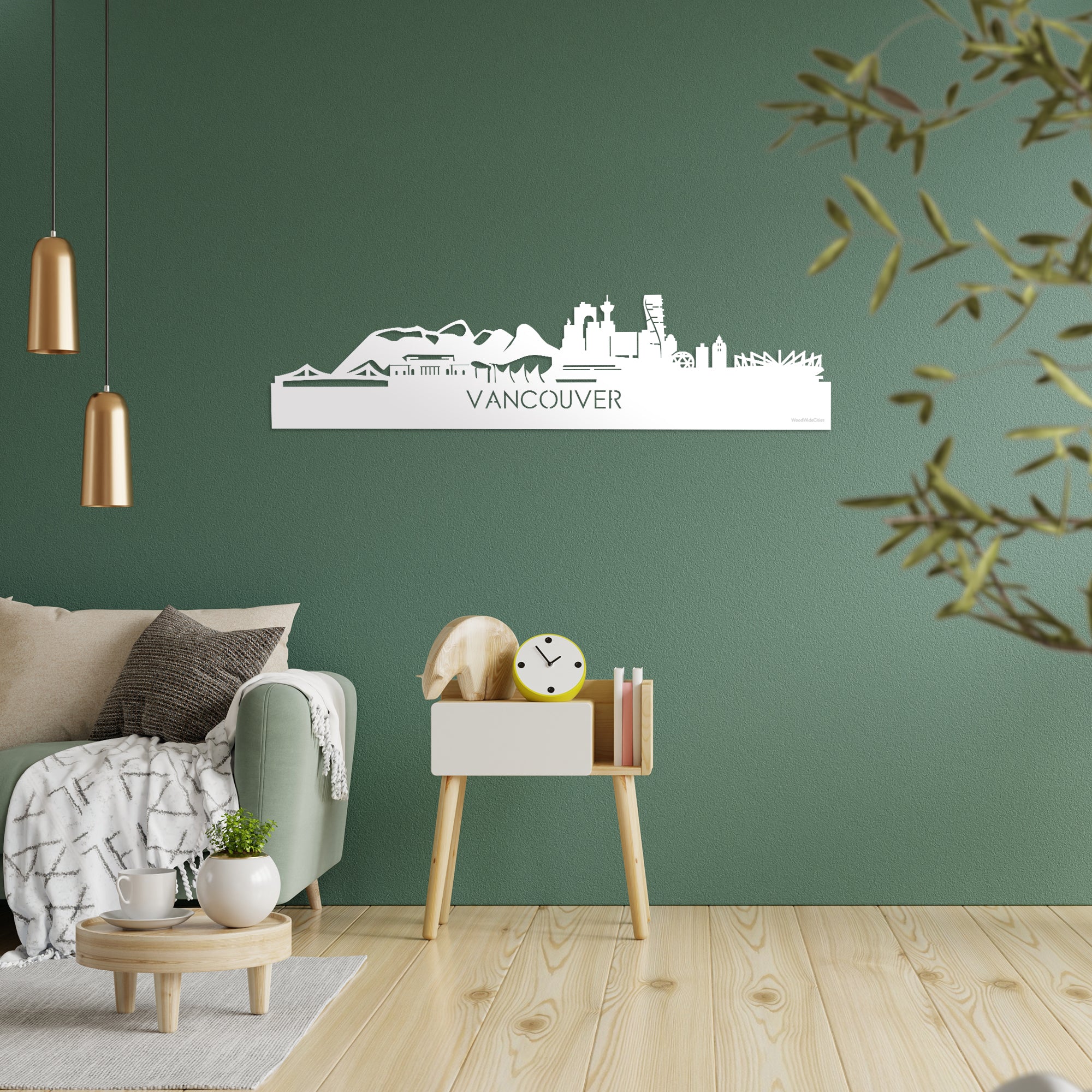 Skyline Vancouver Wit glanzend gerecycled kunststof cadeau decoratie relatiegeschenk van WoodWideCities