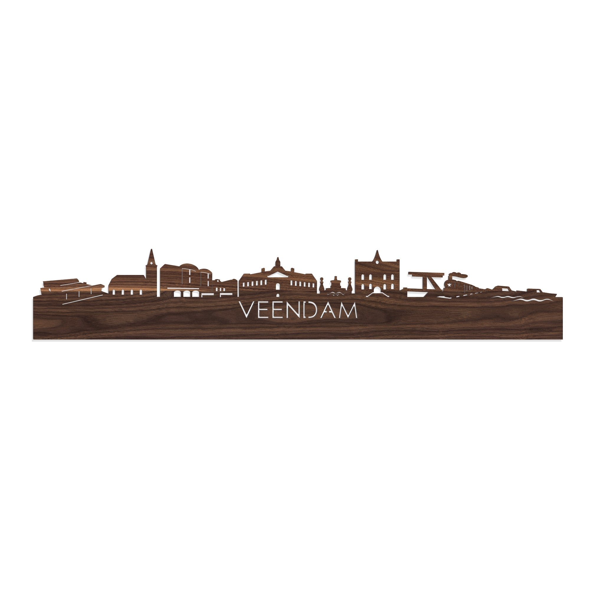 Skyline Veendam Noten houten cadeau decoratie relatiegeschenk van WoodWideCities