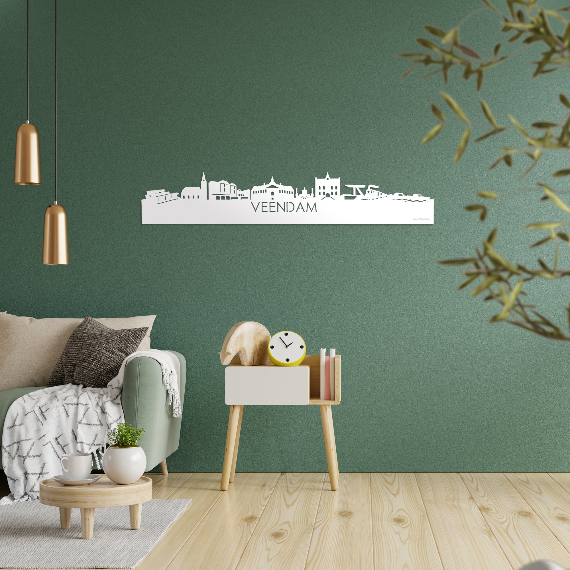 Skyline Veendam Wit glanzend gerecycled kunststof cadeau decoratie relatiegeschenk van WoodWideCities