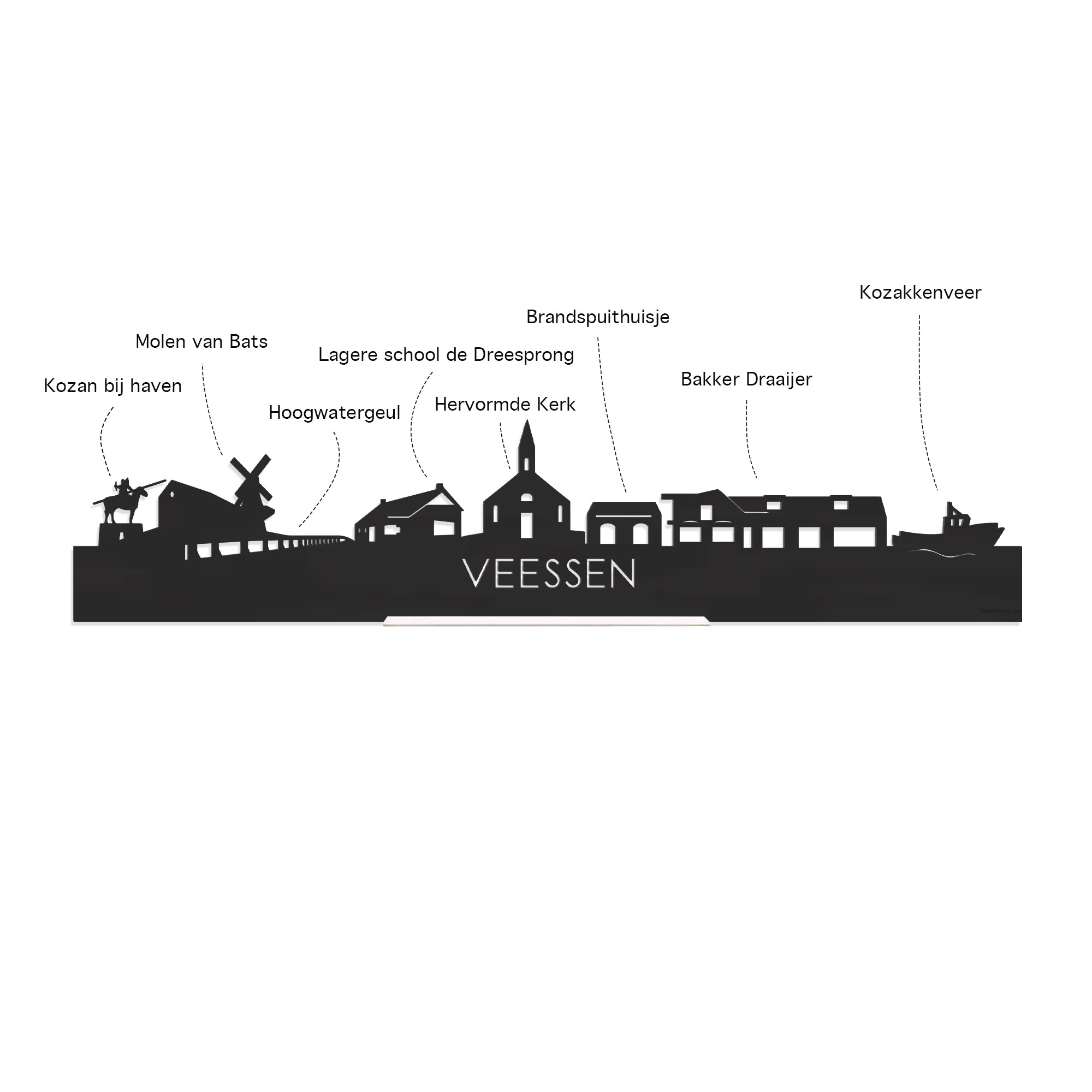 Skyline Veessen Zwart houten cadeau decoratie relatiegeschenk van WoodWideCities