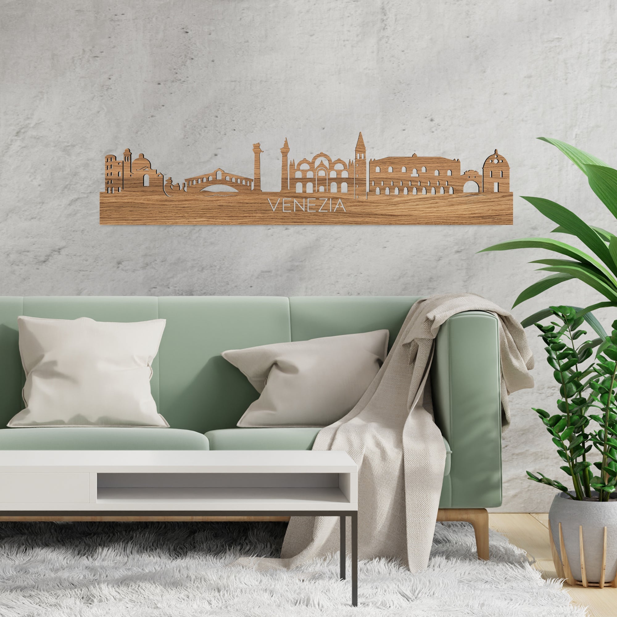 Skyline Venezia Eiken houten cadeau decoratie relatiegeschenk van WoodWideCities