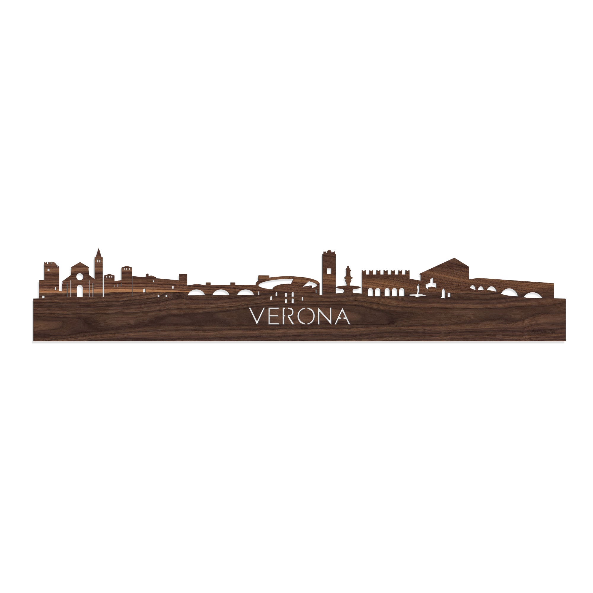 Skyline Verona Noten houten cadeau decoratie relatiegeschenk van WoodWideCities