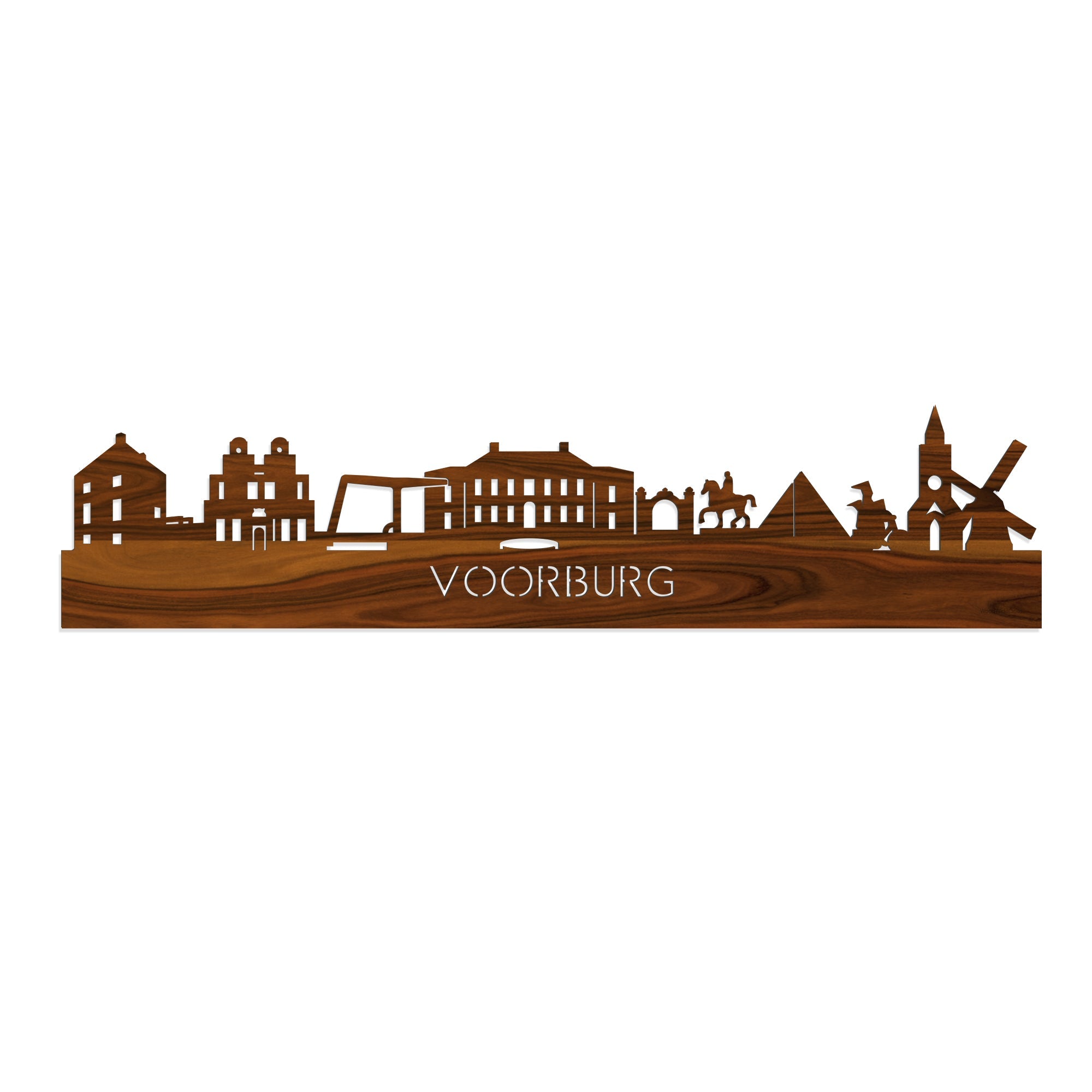 Skyline Voorburg Palissander houten cadeau decoratie relatiegeschenk van WoodWideCities