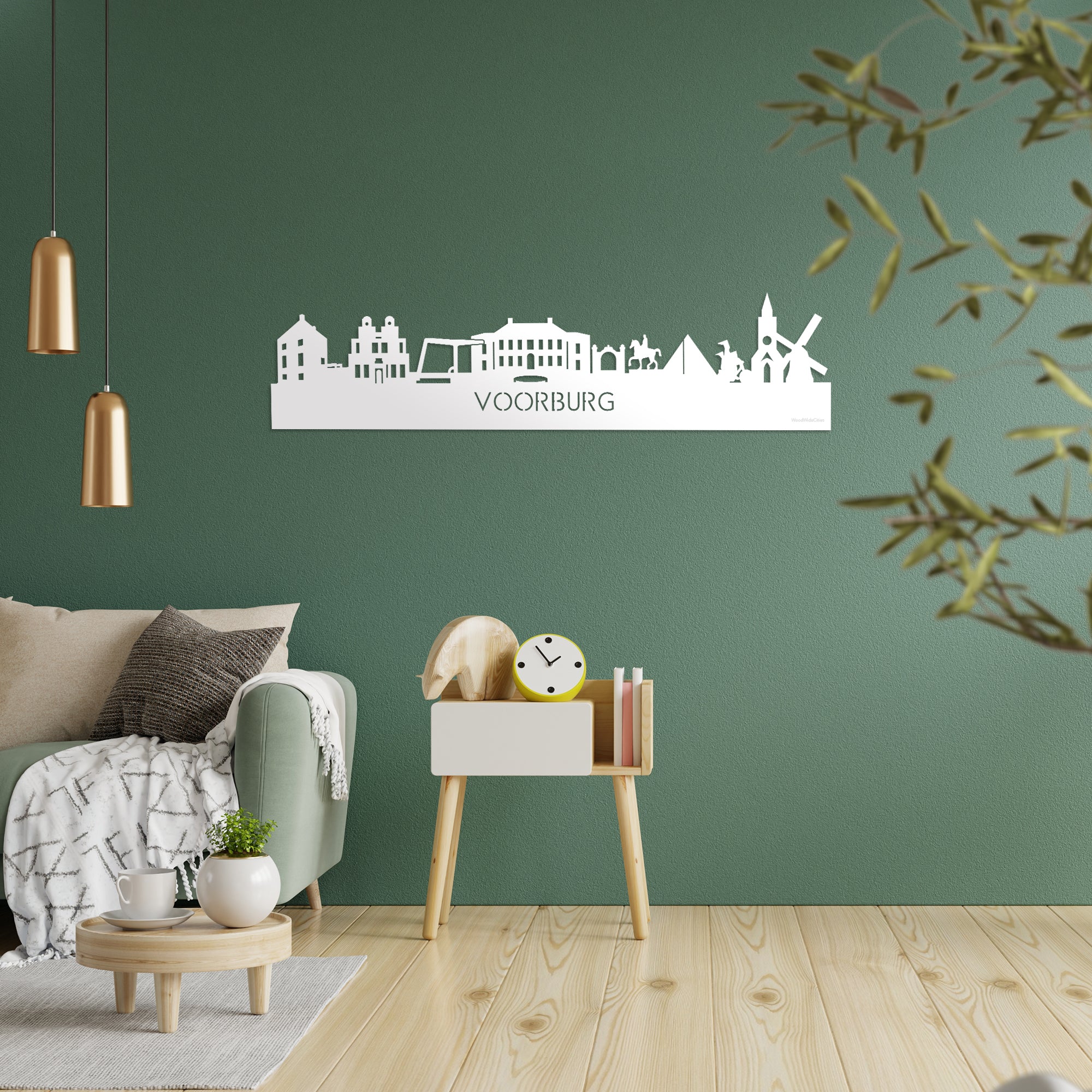 Skyline Voorburg Wit glanzend gerecycled kunststof cadeau decoratie relatiegeschenk van WoodWideCities