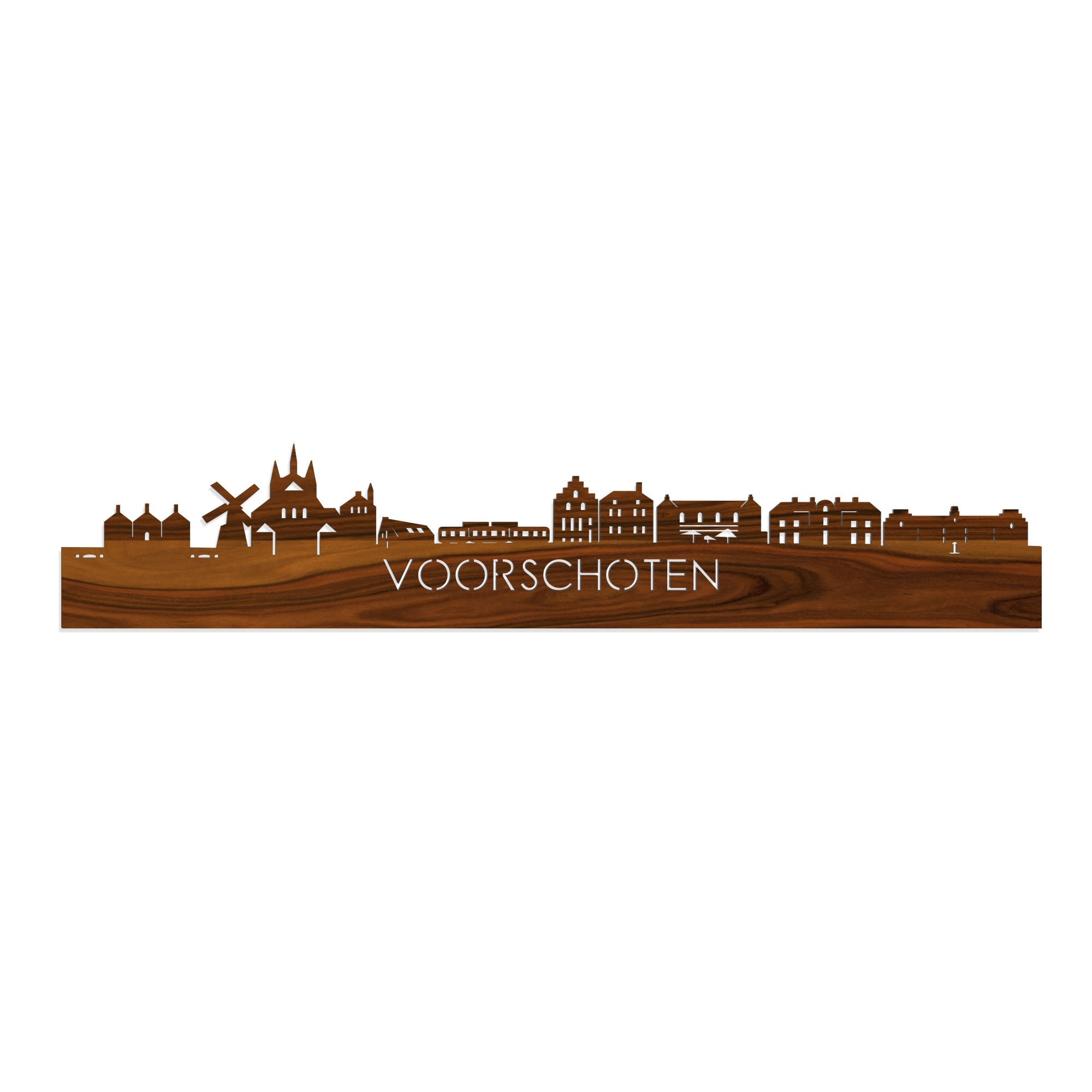 Skyline Voorschoten Palissander houten cadeau decoratie relatiegeschenk van WoodWideCities