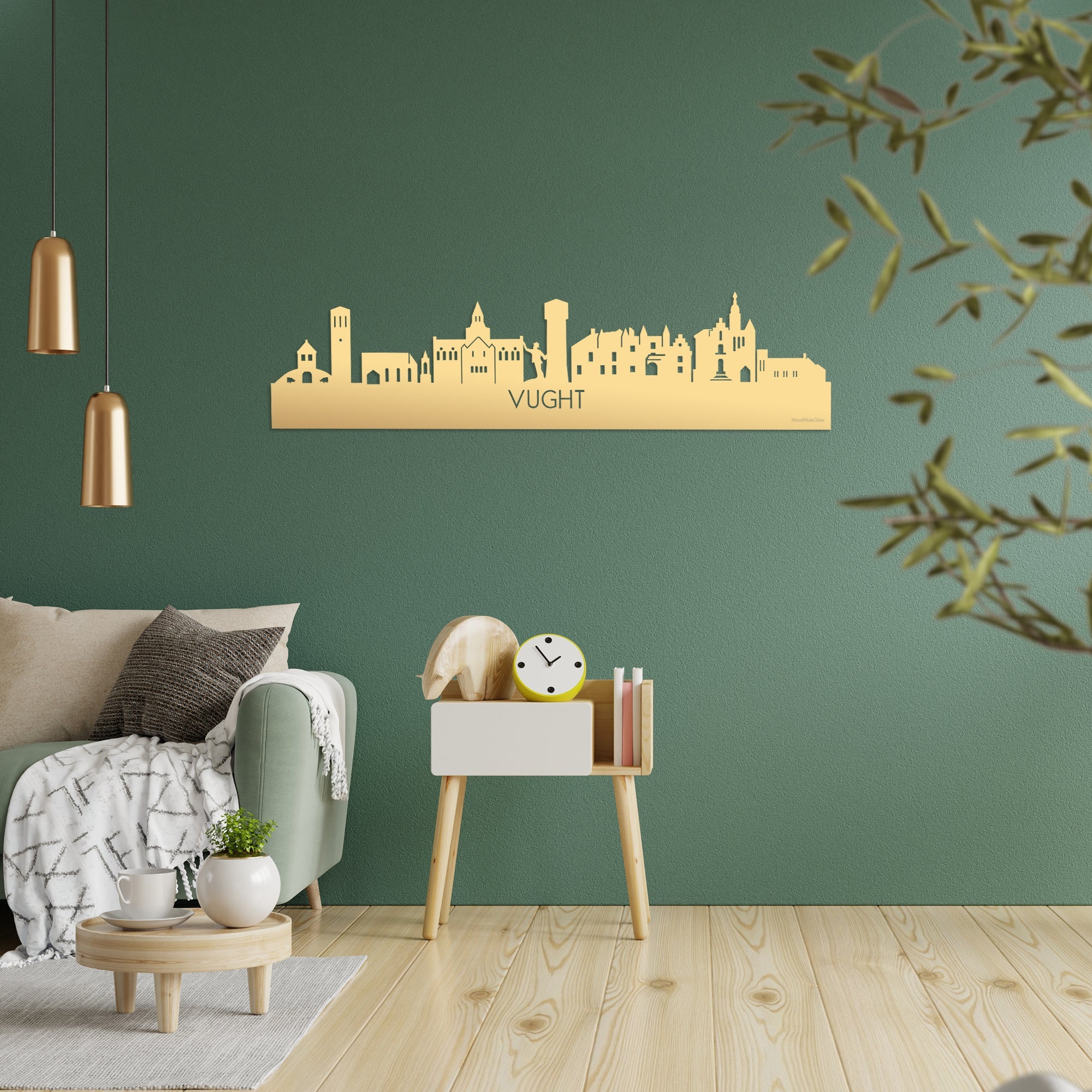 Skyline Vught Metallic Goud gerecycled kunststof cadeau decoratie relatiegeschenk van WoodWideCities