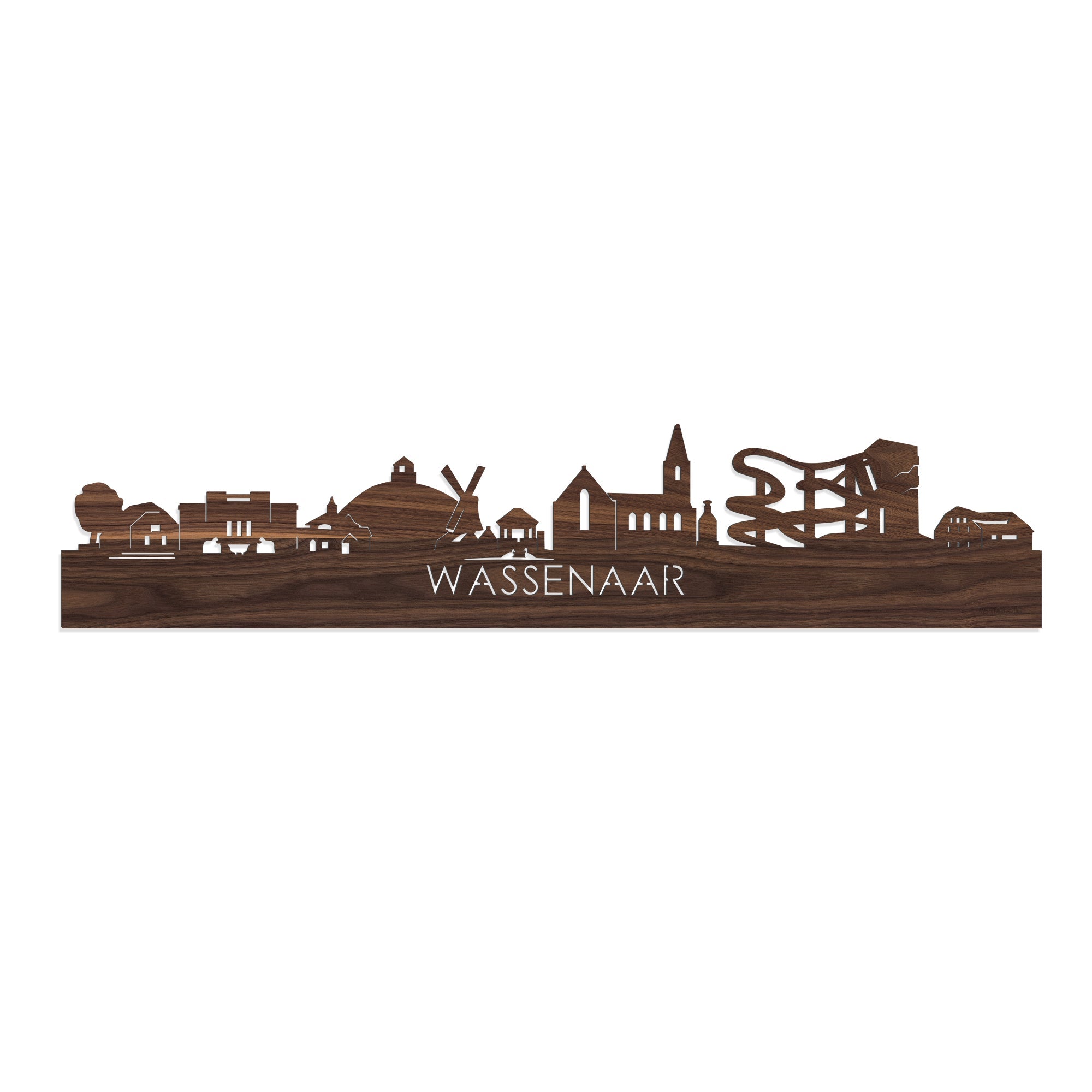Skyline Wassenaar Noten houten cadeau decoratie relatiegeschenk van WoodWideCities