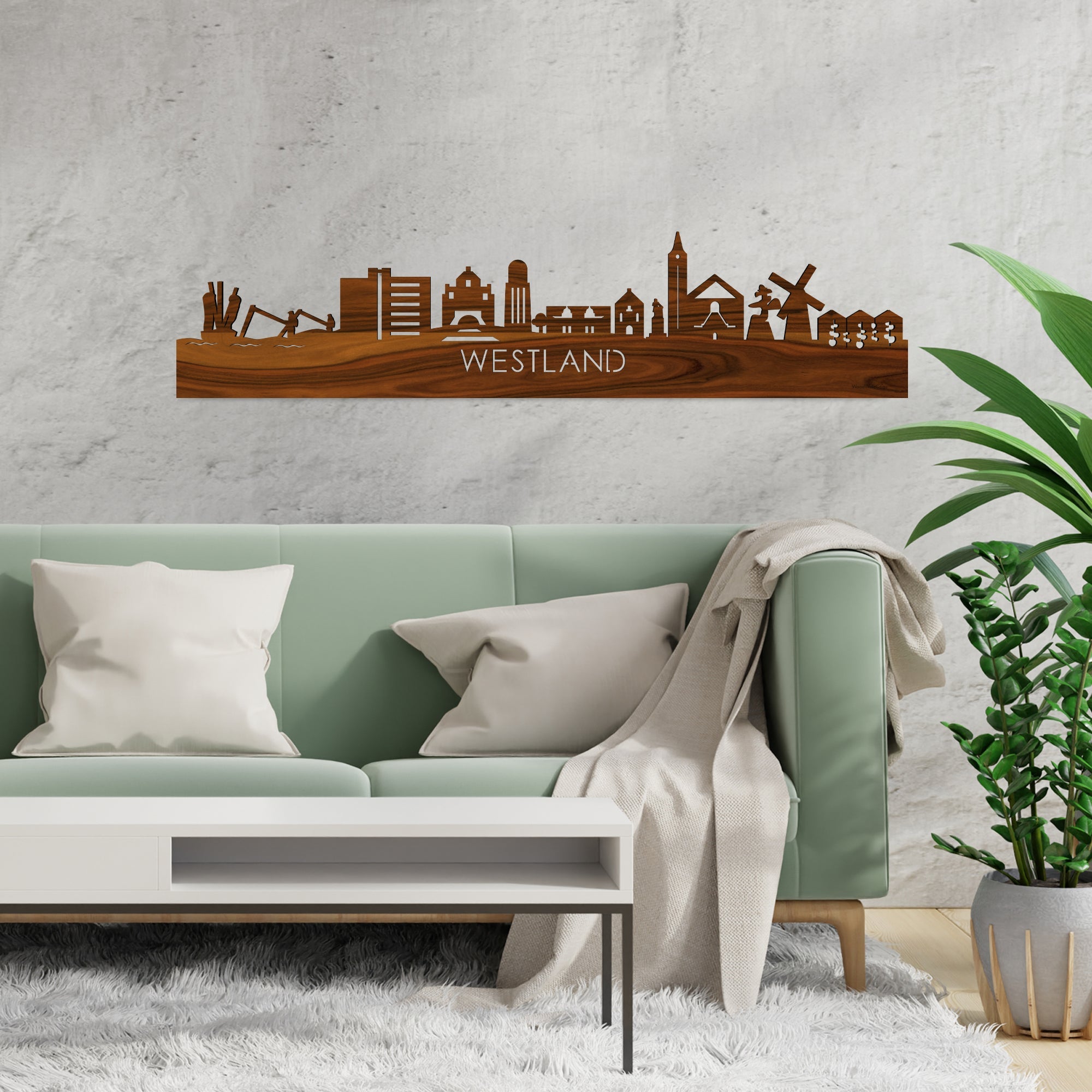 Skyline Westland Palissander houten cadeau decoratie relatiegeschenk van WoodWideCities