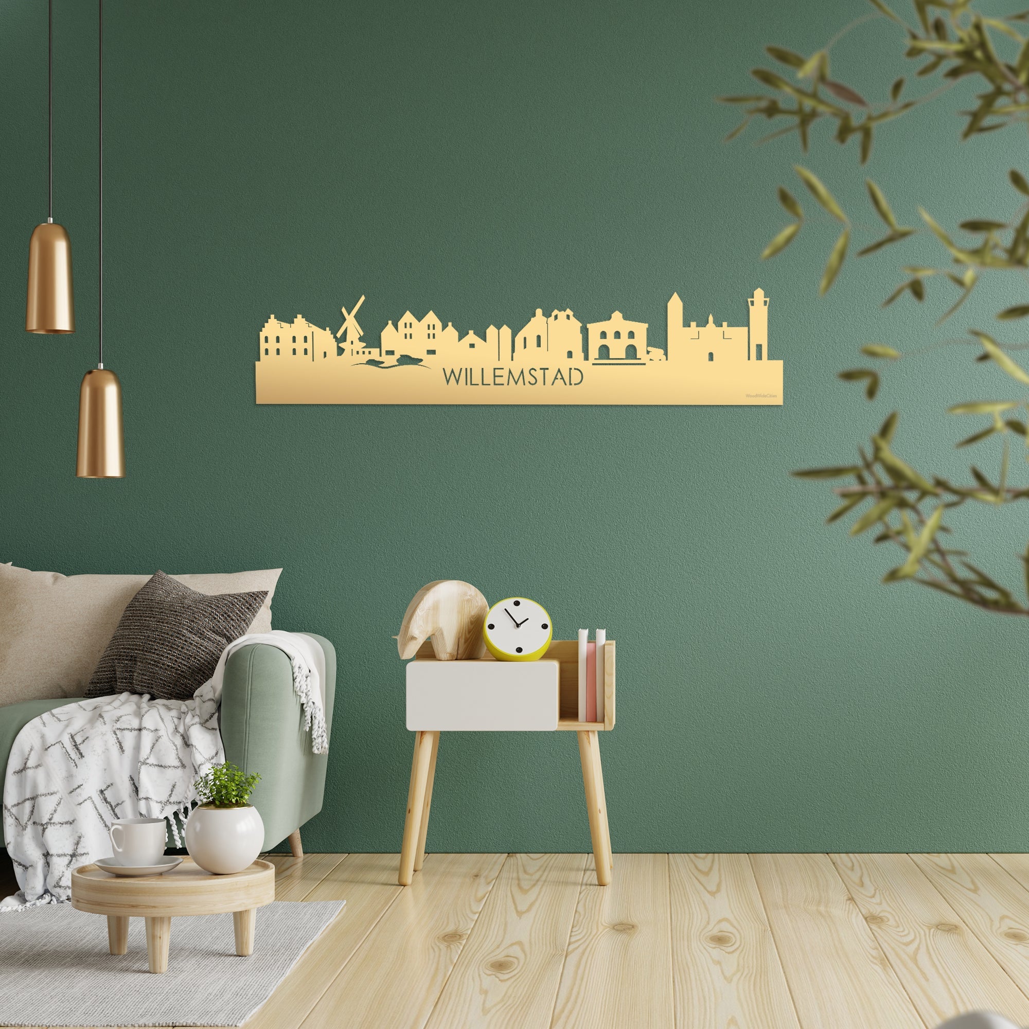 Skyline Willemstad Metallic Goud gerecycled kunststof cadeau decoratie relatiegeschenk van WoodWideCities