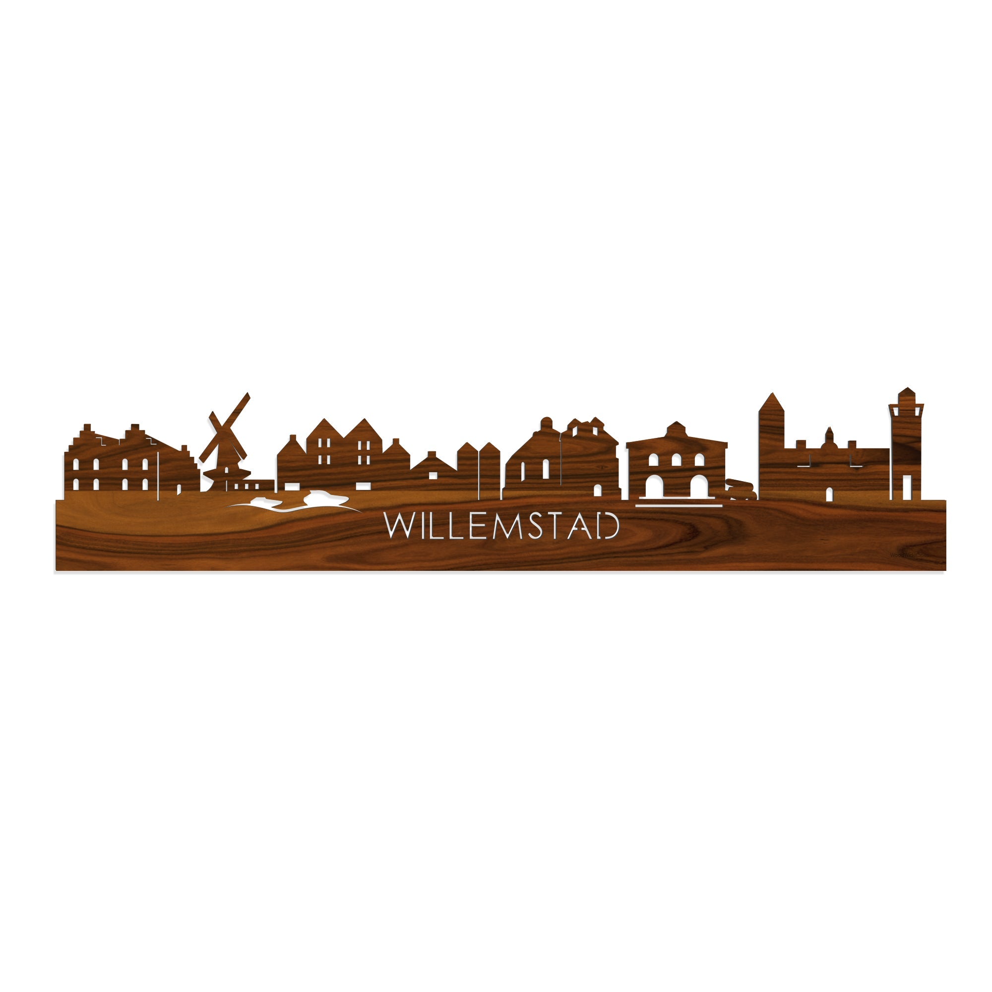 Skyline Willemstad Palissander houten cadeau decoratie relatiegeschenk van WoodWideCities