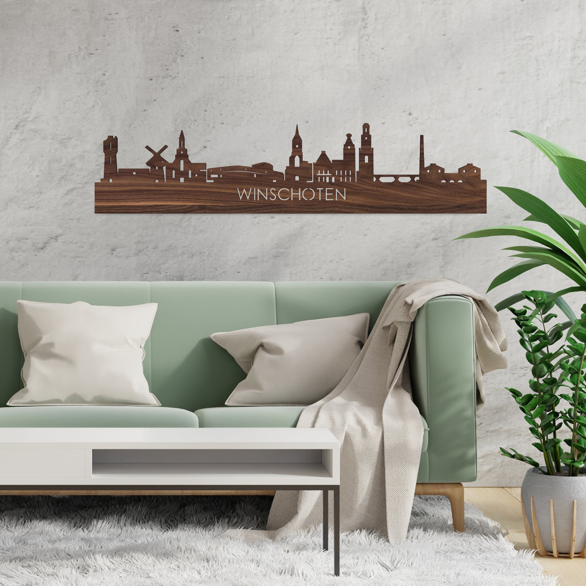 Skyline Winschoten Noten houten cadeau decoratie relatiegeschenk van WoodWideCities