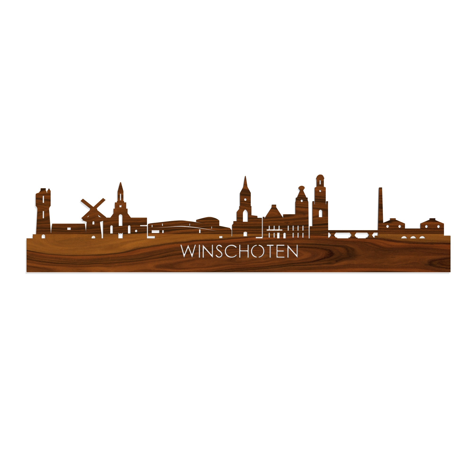 Skyline Winschoten Palissander houten cadeau decoratie relatiegeschenk van WoodWideCities