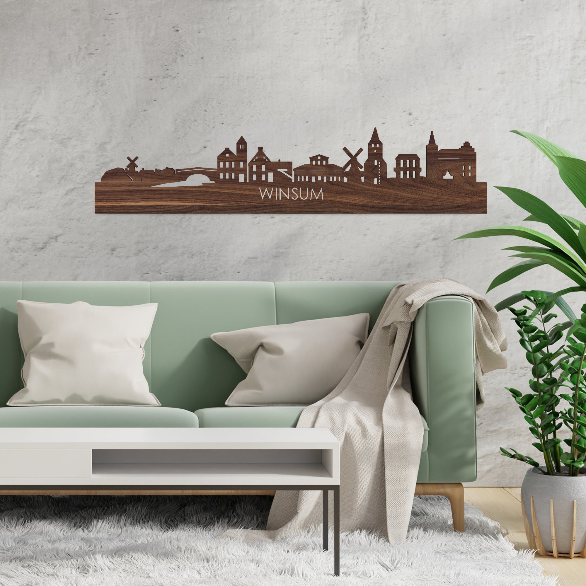 Skyline Winsum Noten houten cadeau decoratie relatiegeschenk van WoodWideCities