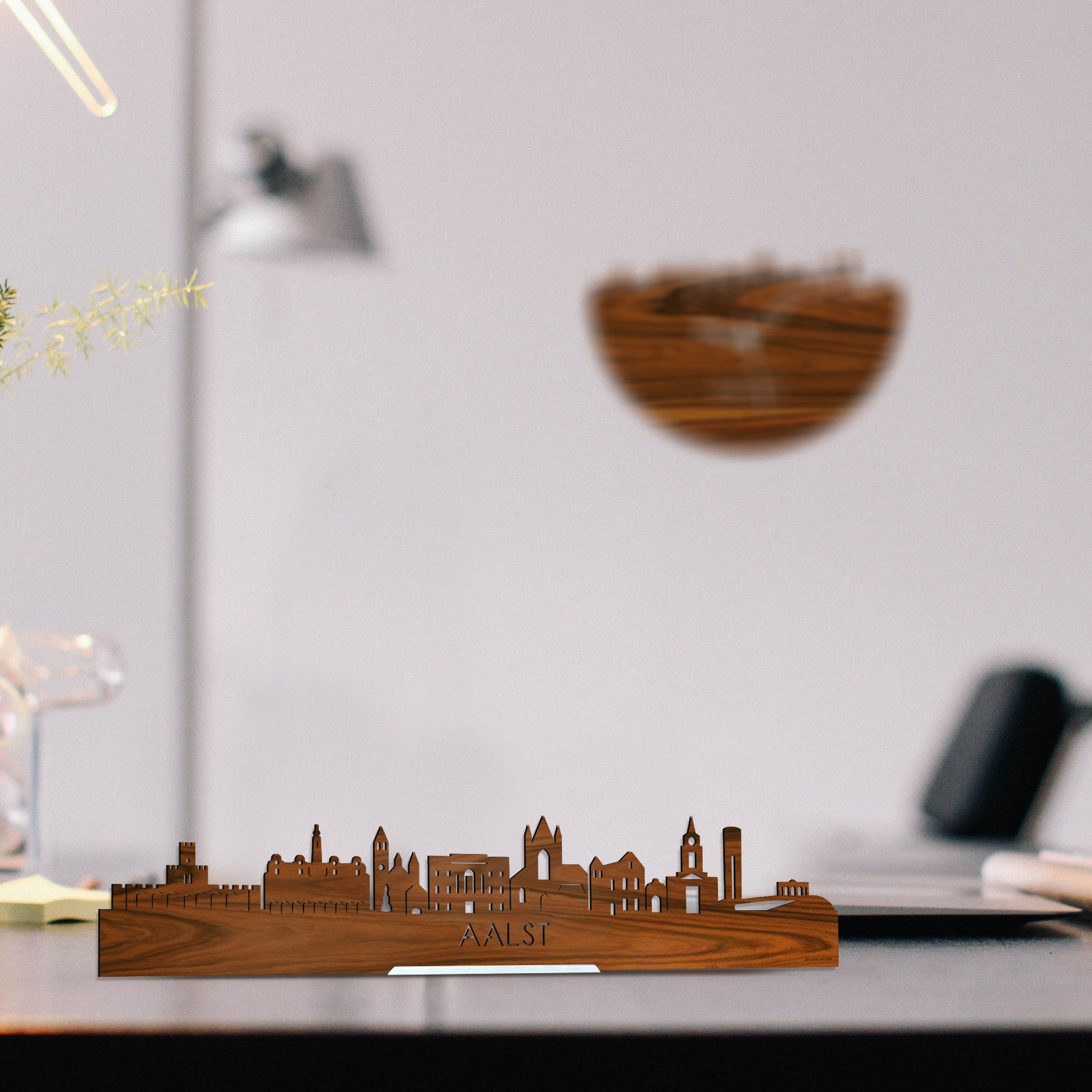 Standing Skyline Aalst Palissander houten cadeau decoratie relatiegeschenk van WoodWideCities